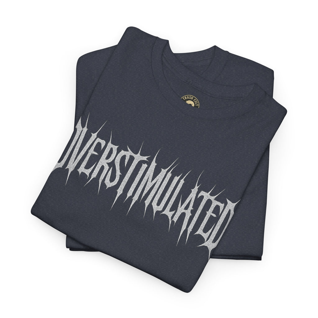OVERSTIMULATED Metalcore Grunge Shirt – White on Black Distressed Font Tee