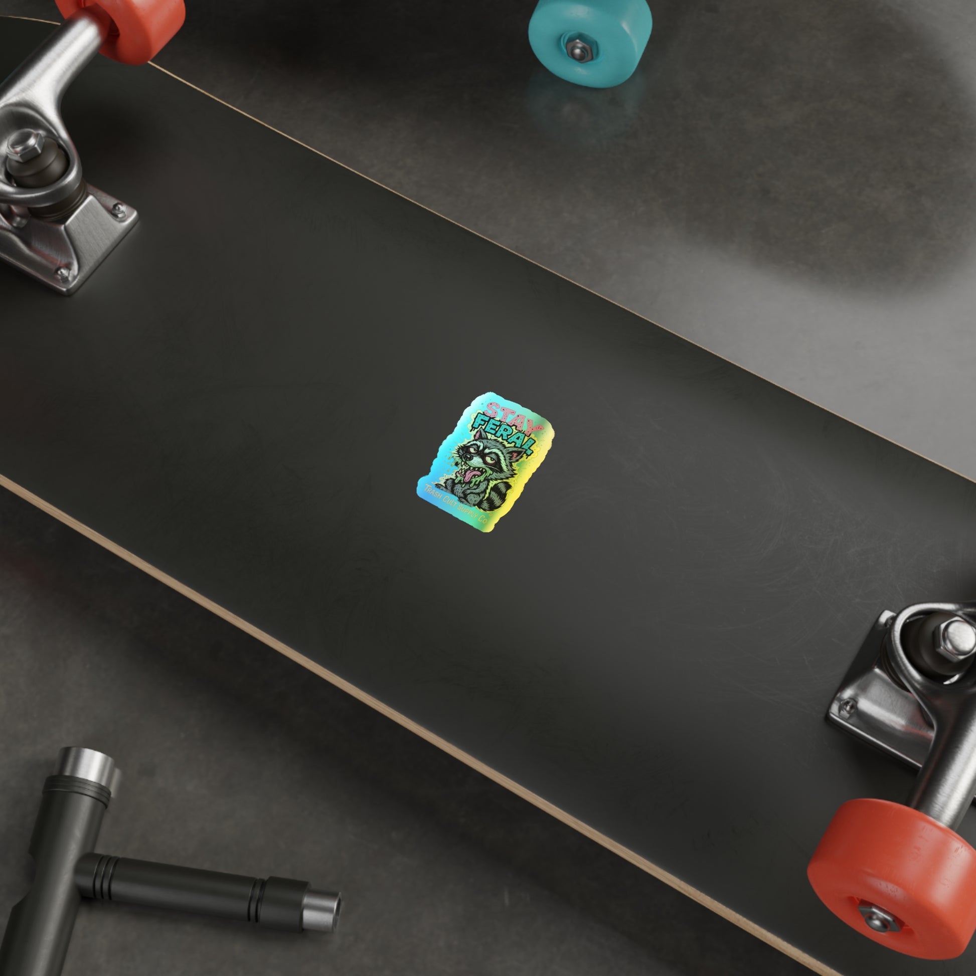 Holographic Die-Cut Stickers - Stay Feral, Fun Decor, Skateboard Accessories, Cool Vibe, Gift for Animal Lovers, Distinctive Art