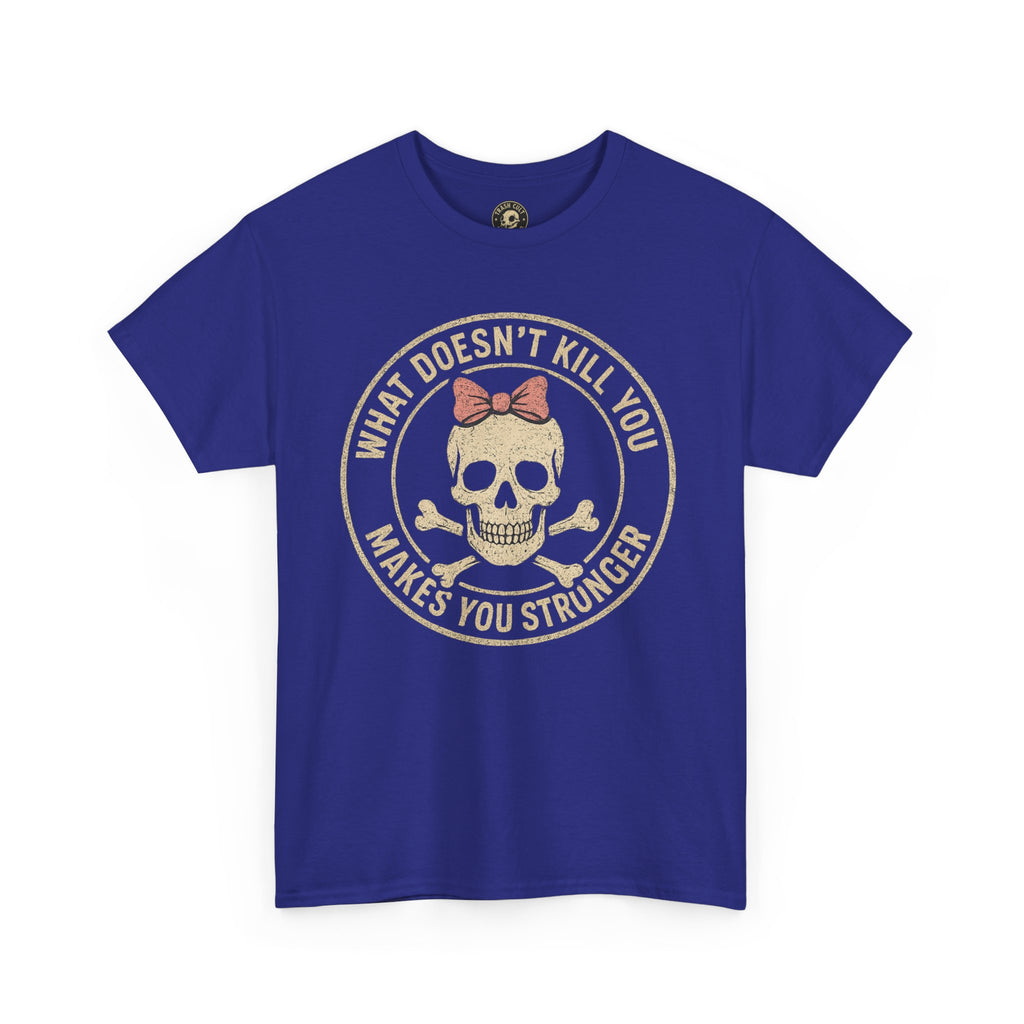 “What Doesn’t Kill You Makes You Stronger” Skull & Bow T-Shirt – Vintage Grunge Graphic | Gildan 5000