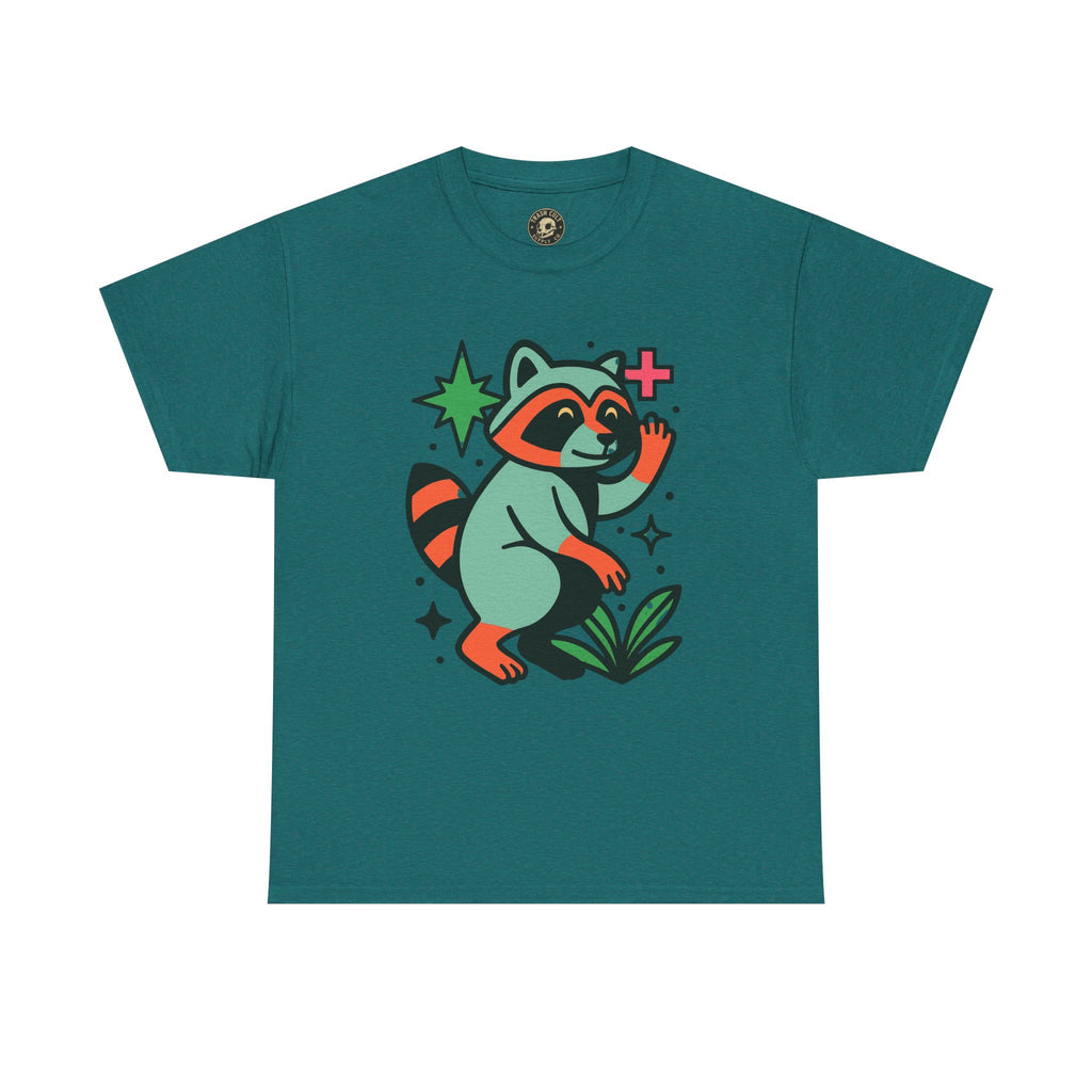 Playful Raccoon Unisex Heavy Cotton Tee | Cute Animal Shirt for Nature Lovers, Graphic Tee, Gift for Kids, Casual Wear, Eco-Friendly