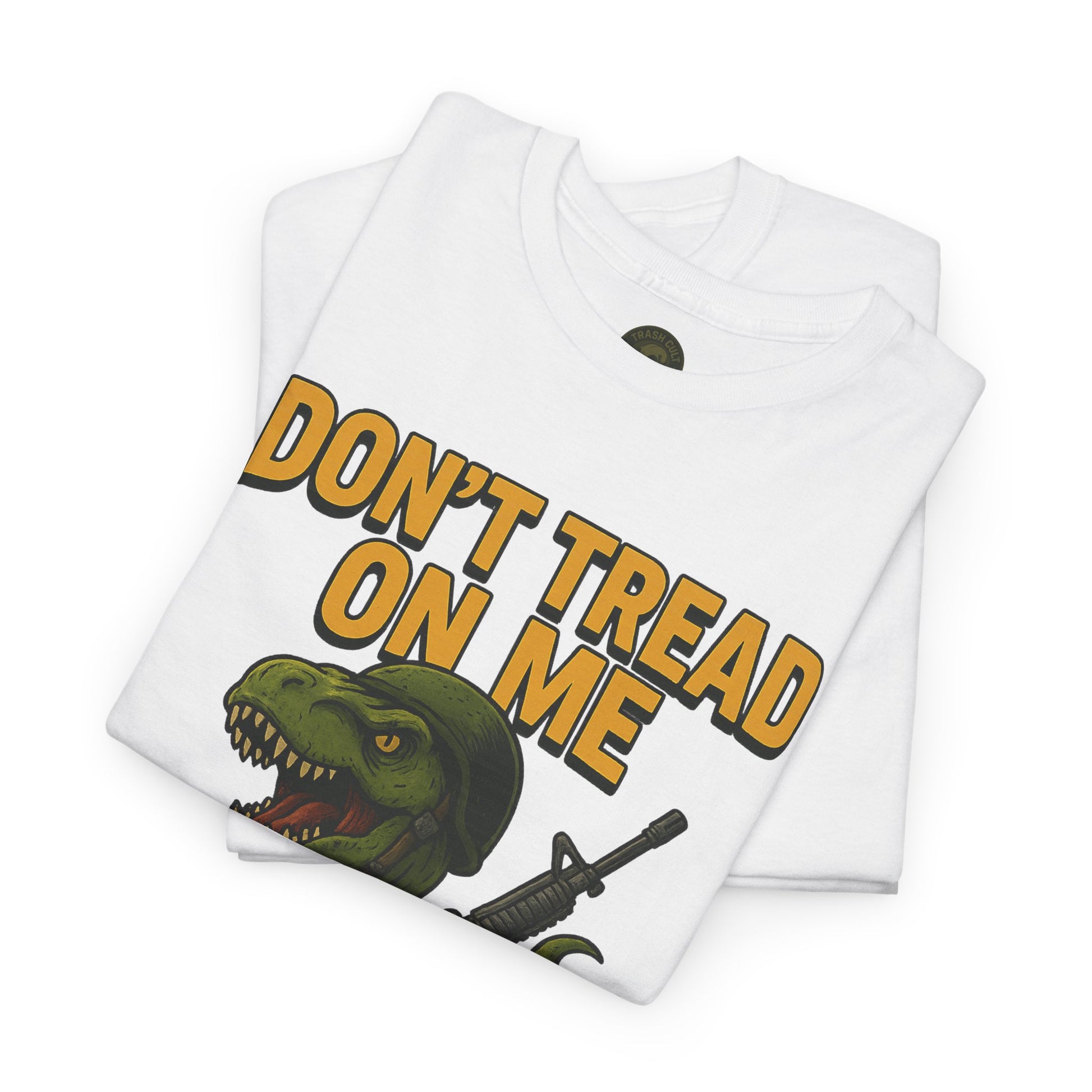 Don’t Tread On Me T-Rex T-Shirt – Liberty or Death Graphic | Trash Cult Supply Co. | Gildan 5000 Heavy Cotton
