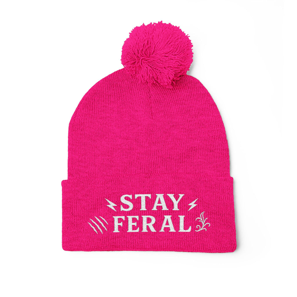 Stay Feral Pom-Pom Knit Cap, Cozy Winter Beanie, Embroidered Hats for Adventurers, Gift for Outdoorsy Friends, Stylish Cold Weather [...]