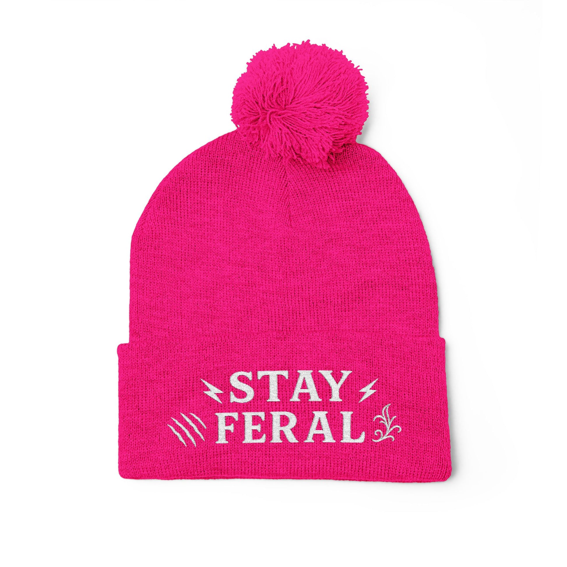 Stay Feral Pom-Pom Knit Cap, Cozy Winter Beanie, Embroidered Hats for Adventurers, Gift for Outdoorsy Friends, Stylish Cold Weather [...]
