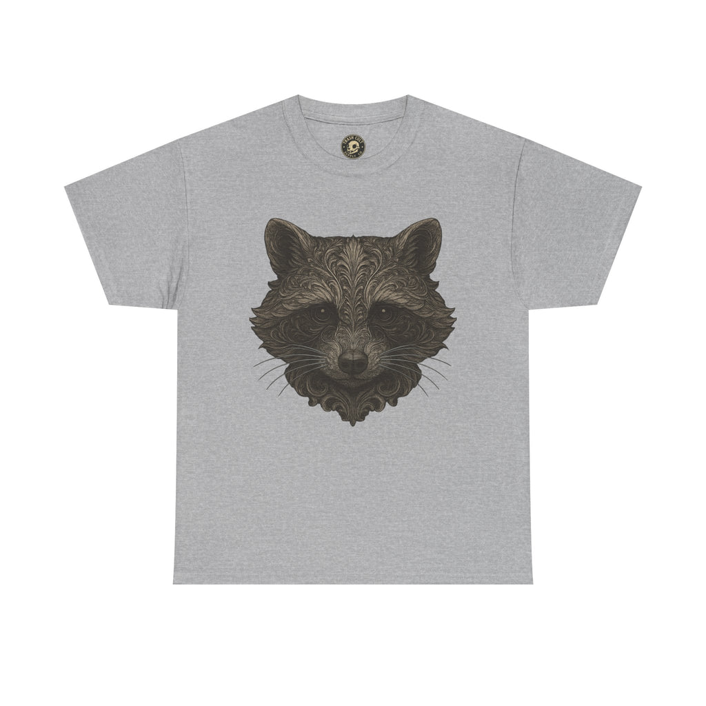 Ornate Raccoon Face Shirt – Intricate Woodland Animal Art Tee – Tattoo-Inspired Forest Aesthetic – Trash Cult Supply Co.