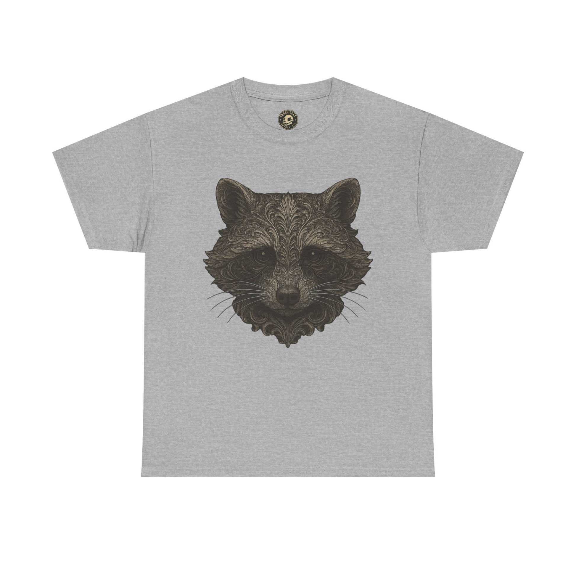 Ornate Raccoon Face Shirt – Intricate Woodland Animal Art Tee – Tattoo-Inspired Forest Aesthetic – Trash Cult Supply Co.
