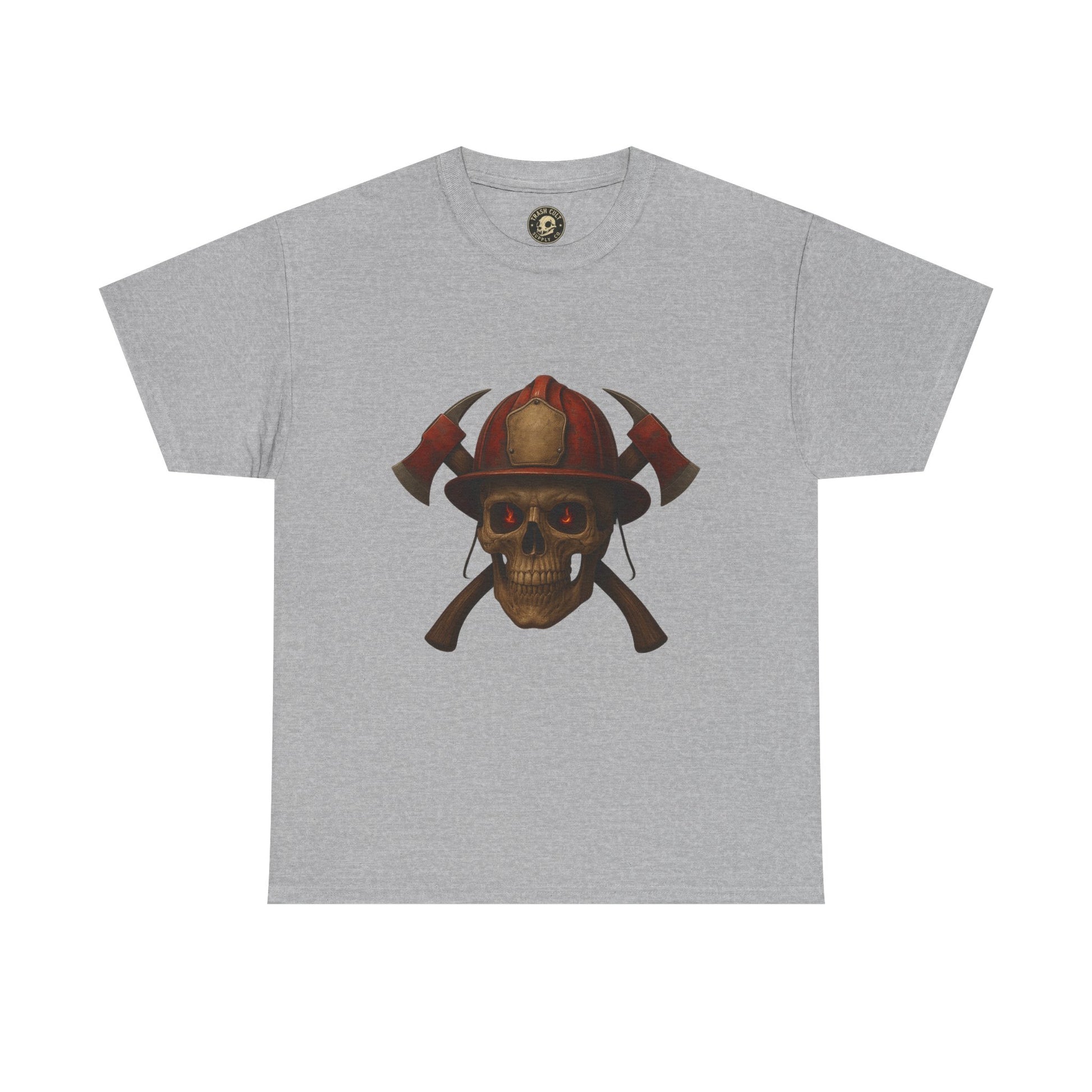 Skull Firefighter Tee, Unisex Heavy Cotton Shirt, Firefighter Gift, Halloween Costume T-Shirt, Unique Graphic Tee, Casual Wear
