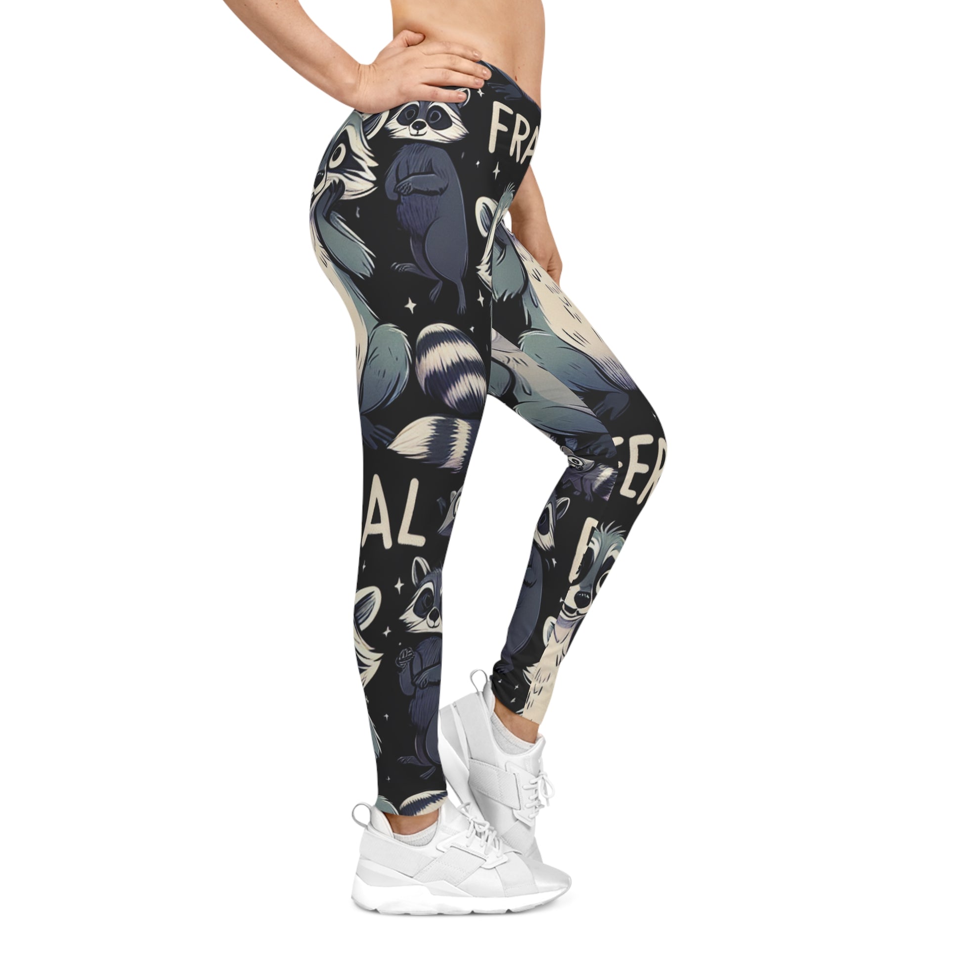 Feral Raccoon Women's Casual Leggings, Cute Animal Print Leggings, Stylish Everyday Wear, Gift for Animal Lovers, Cozy Activewear