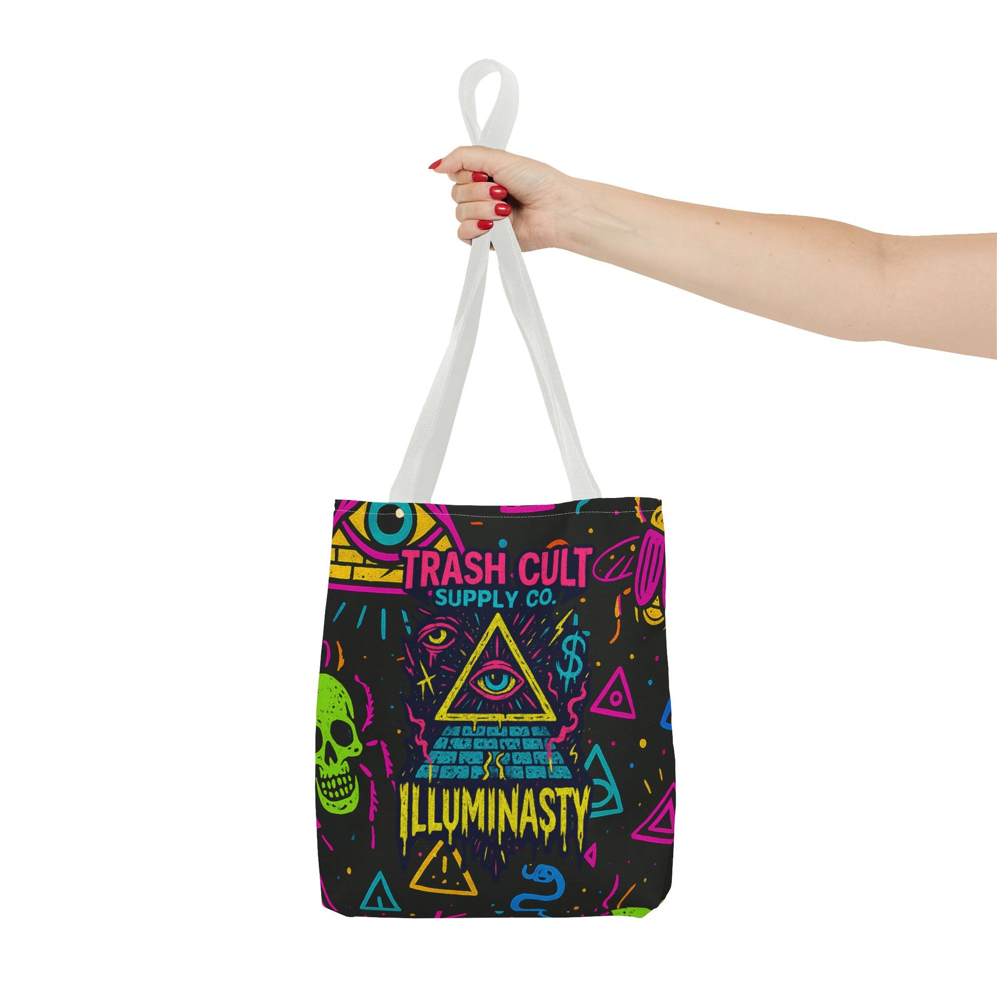 Illuminasty Drop Neon Tote Bag – All-Seeing Eye, Skulls & Symbols | Trash Cult Supply Co.
