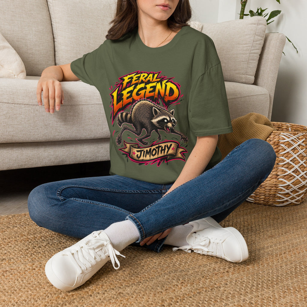 Feral Legend Raccoon Jimothy T-Shirt — Bold Graphic Tee