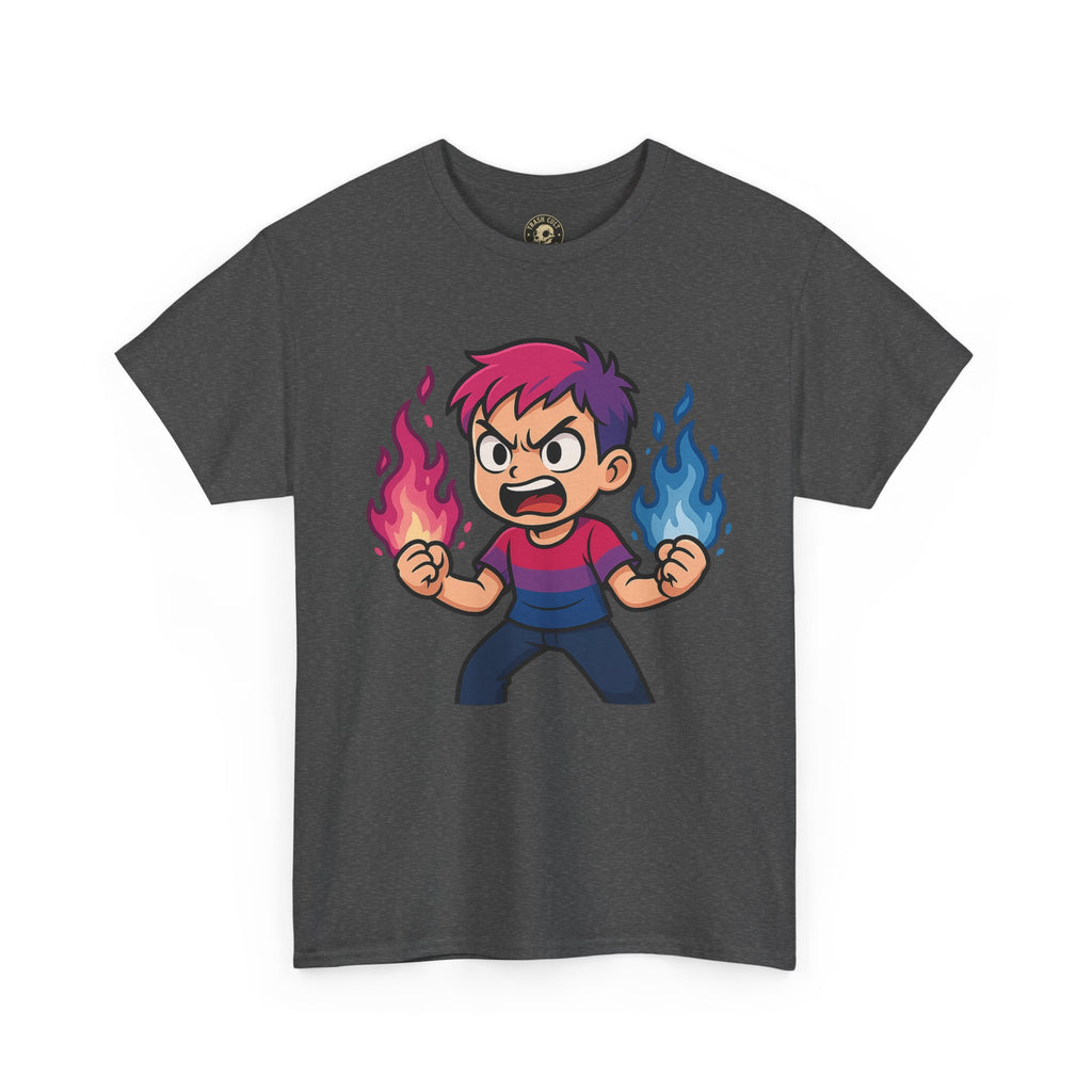 Bi-Furious Cartoon Pride Tee – Unisex Heavy Cotton Shirt for Gamers, Comic Fans & LGBTQ+ Allies