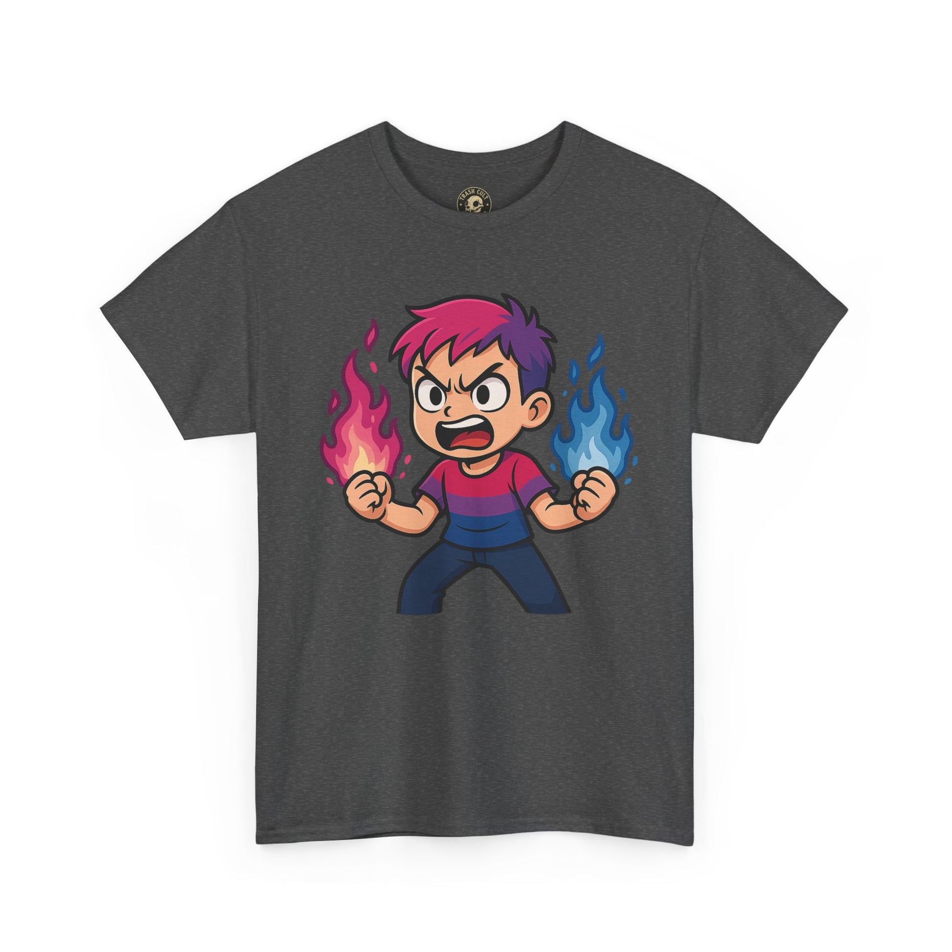 Bi-Furious Cartoon Pride Tee – Unisex Heavy Cotton Shirt for Gamers, Comic Fans & LGBTQ+ Allies