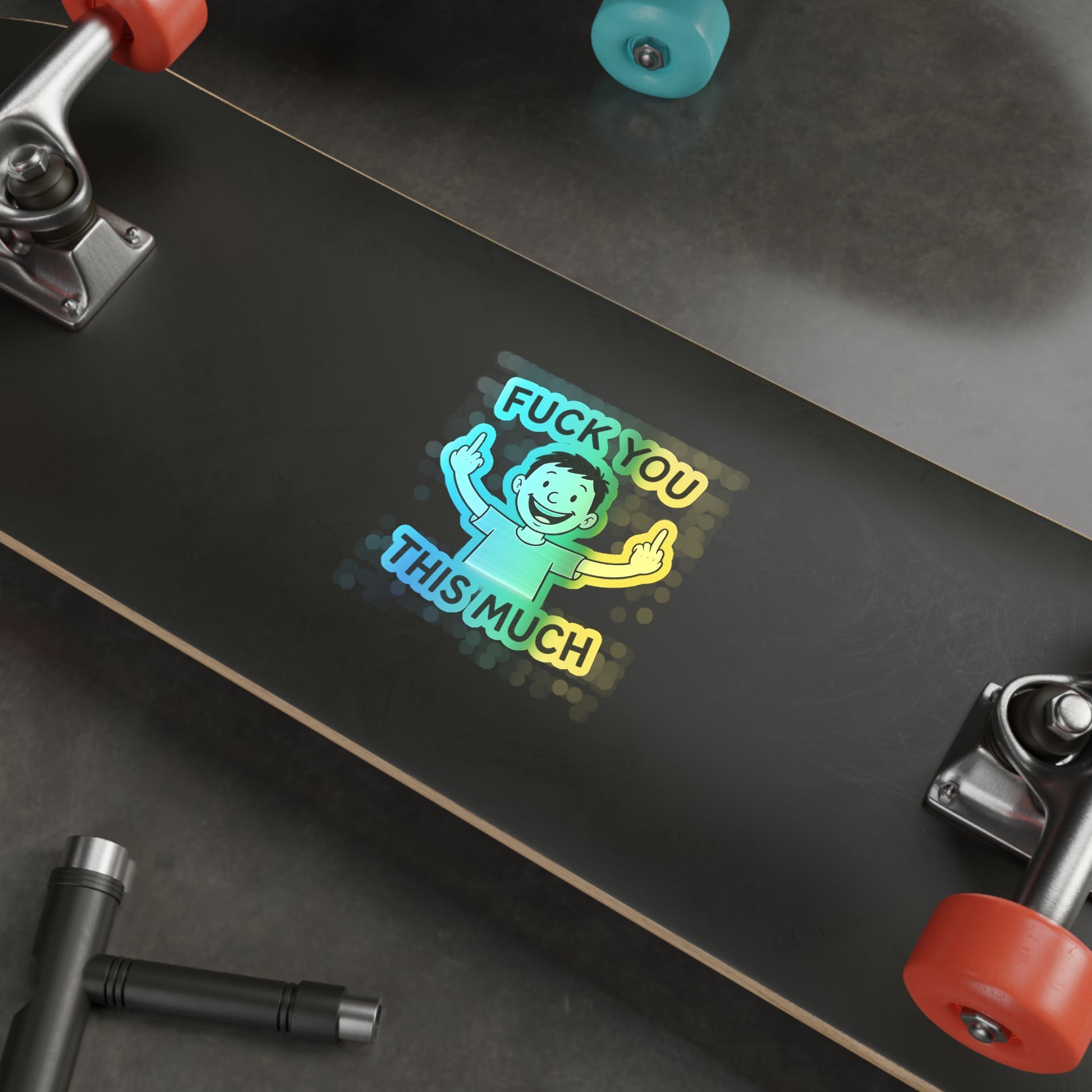 “Fuck You This Much” Middle Finger Cartoon Sticker – Holographic / Kiss Cut