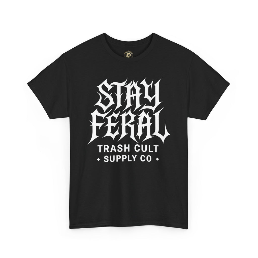 Unisex Heavy Cotton Tee - Stay Feral Graphic Tee, Streetwear Shirt, Gift for Wild Spirits, Eco-Friendly Casualwear, Summer Fashion
