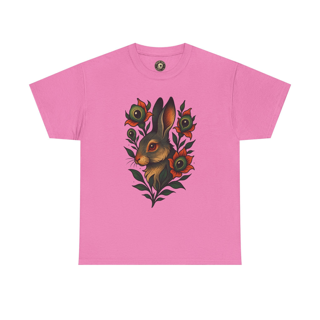 Whimsical Rabbit Floral Tee, Nature Lover Gift, Casual Wear, Eco-Friendly Fashion, Unique Graphic T-Shirt, Year-Round Style