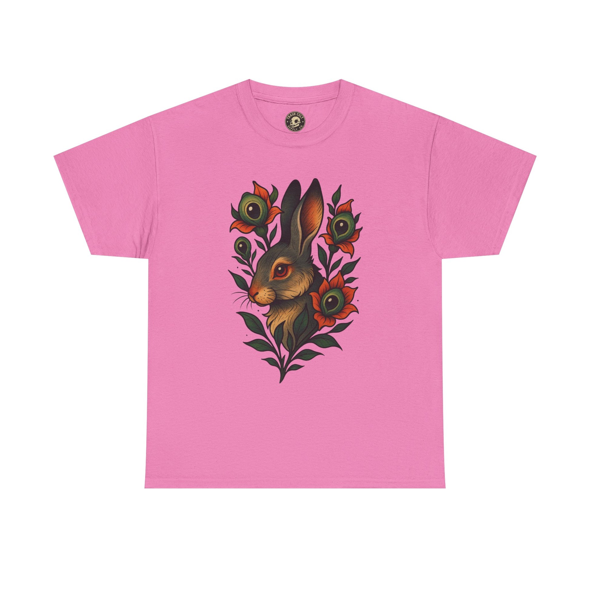 Whimsical Rabbit Floral Tee, Nature Lover Gift, Casual Wear, Eco-Friendly Fashion, Unique Graphic T-Shirt, Year-Round Style