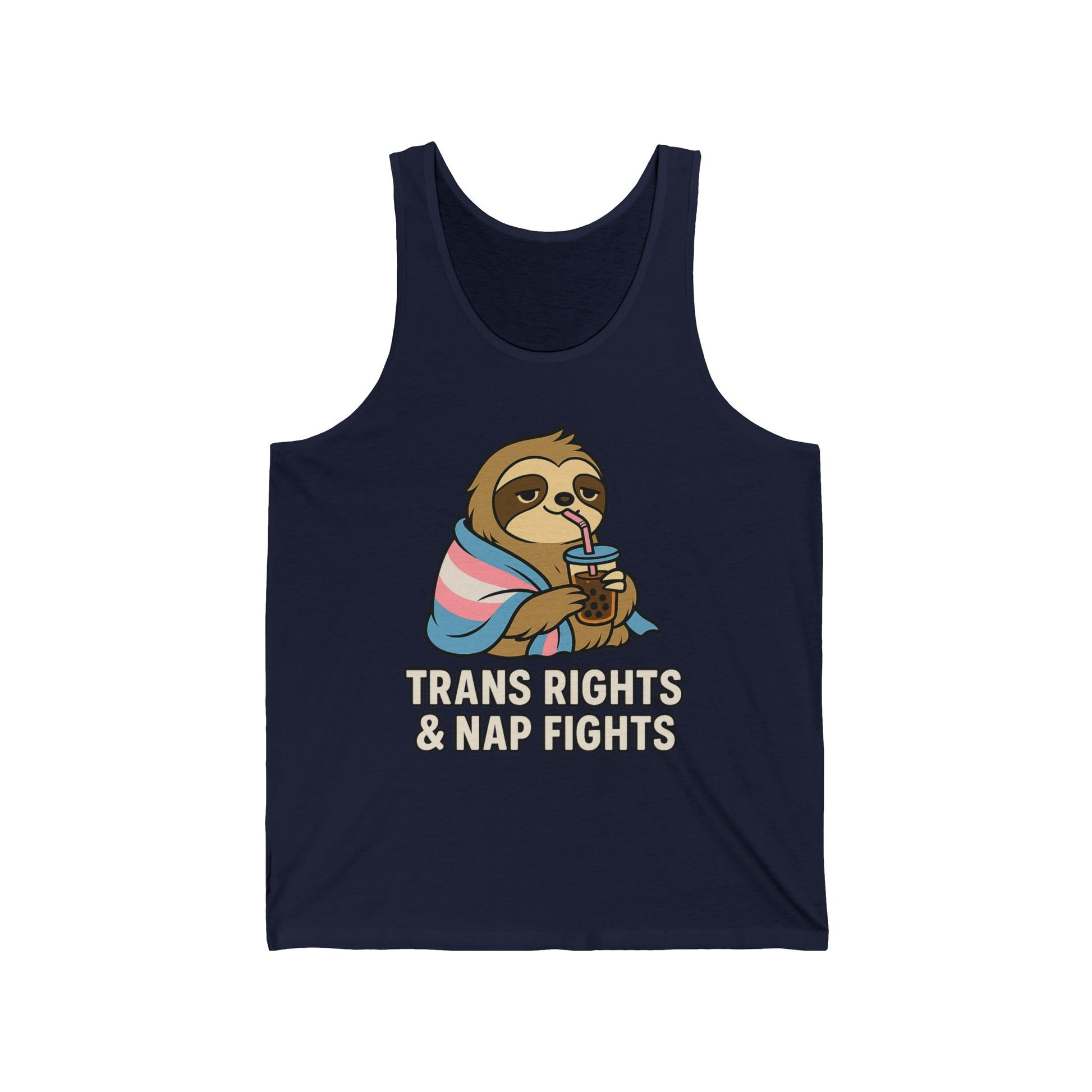 Trans Rights & Nap Fights – Cute Sloth Unisex Jersey Tank Top | LGBTQIA+ Pride Shirt