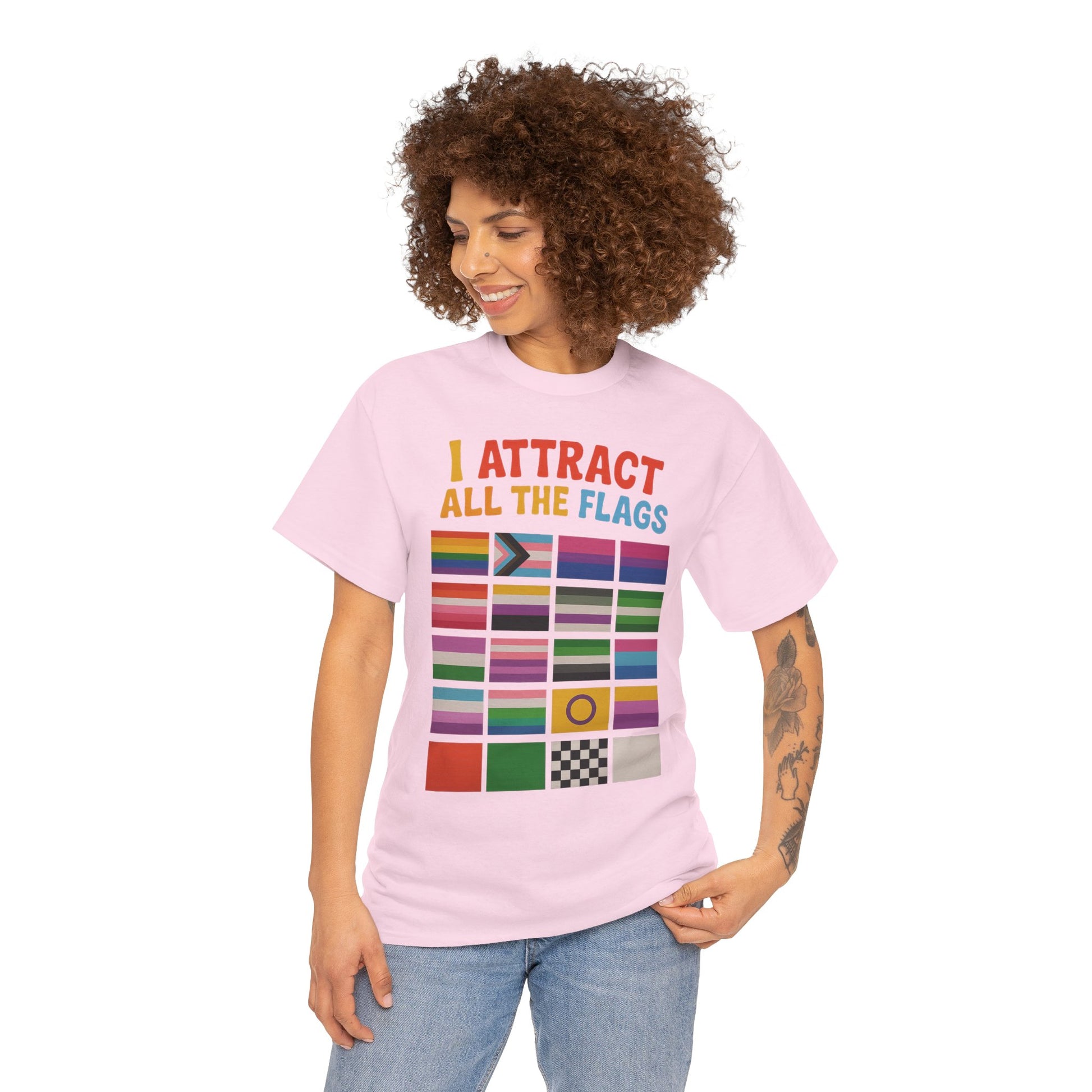 I Attract All The Flags LGBTQ Pride T-Shirt – Funny Inclusivity Shirt – Gildan 5000
