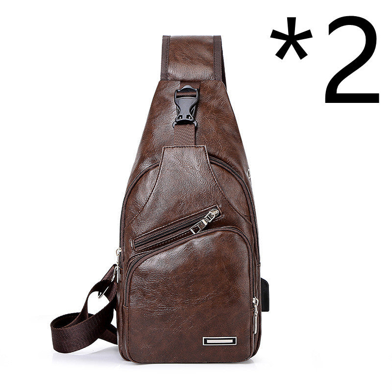 Men’s PU Leather Chest Bag – Vintage Sling Crossbody Pack with Phone Pocket – Casual Medium Shoulder Bag