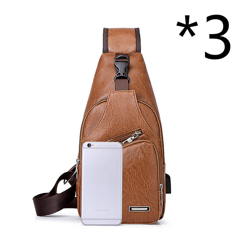 Men’s PU Leather Chest Bag – Vintage Sling Crossbody Pack with Phone Pocket – Casual Medium Shoulder Bag