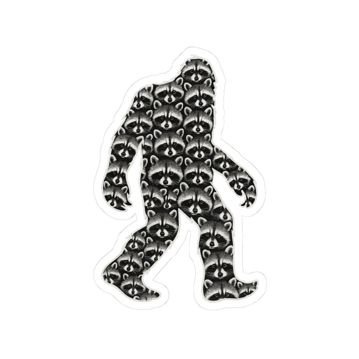 Bigfoot Raccoon Collage Sticker – Funny Cryptid Kiss Cut Design
