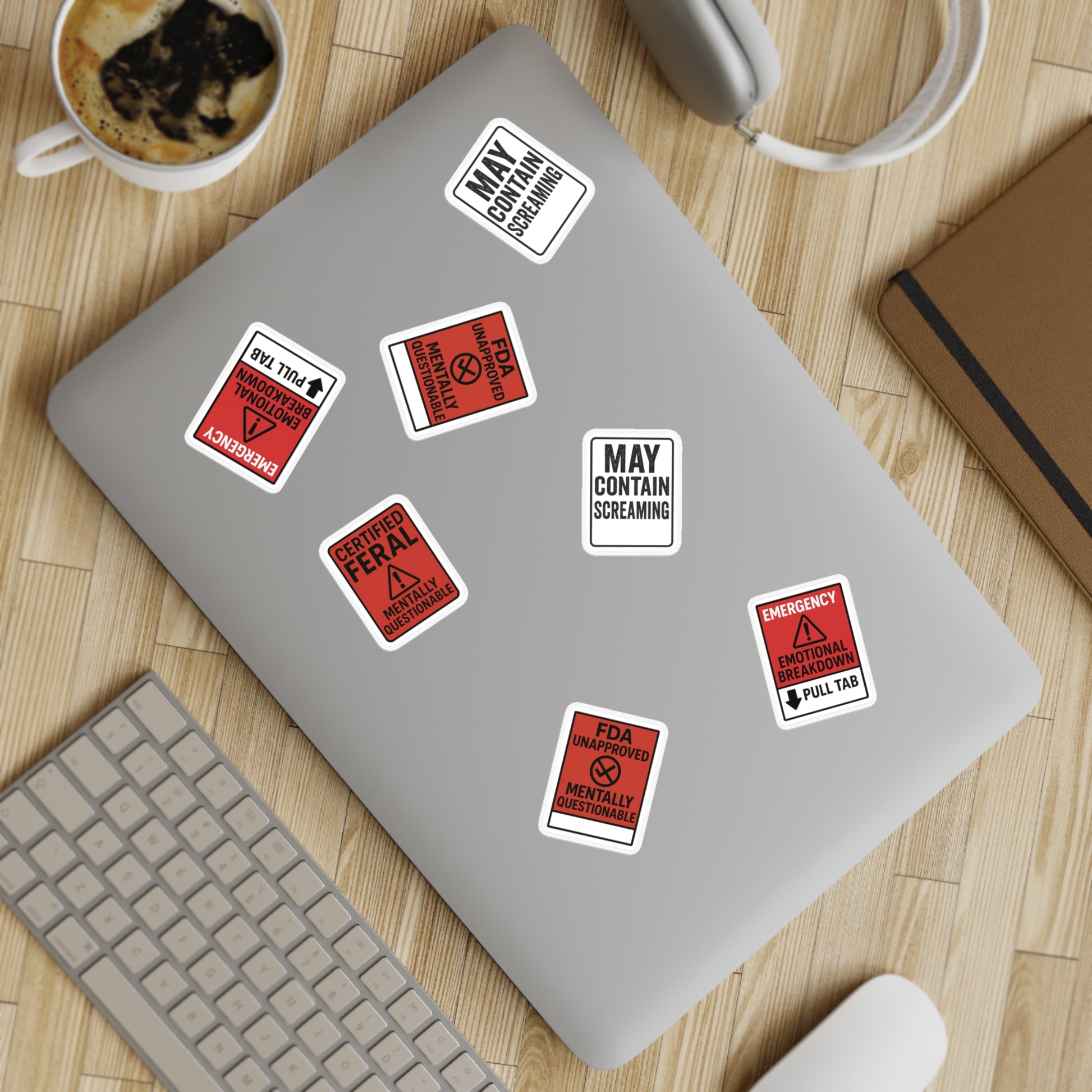 Feral Sticker Sheet Bundle – 10 Bold Mental Health & Chaos-Themed Stickers | Transparent, White & Holographic Vinyl