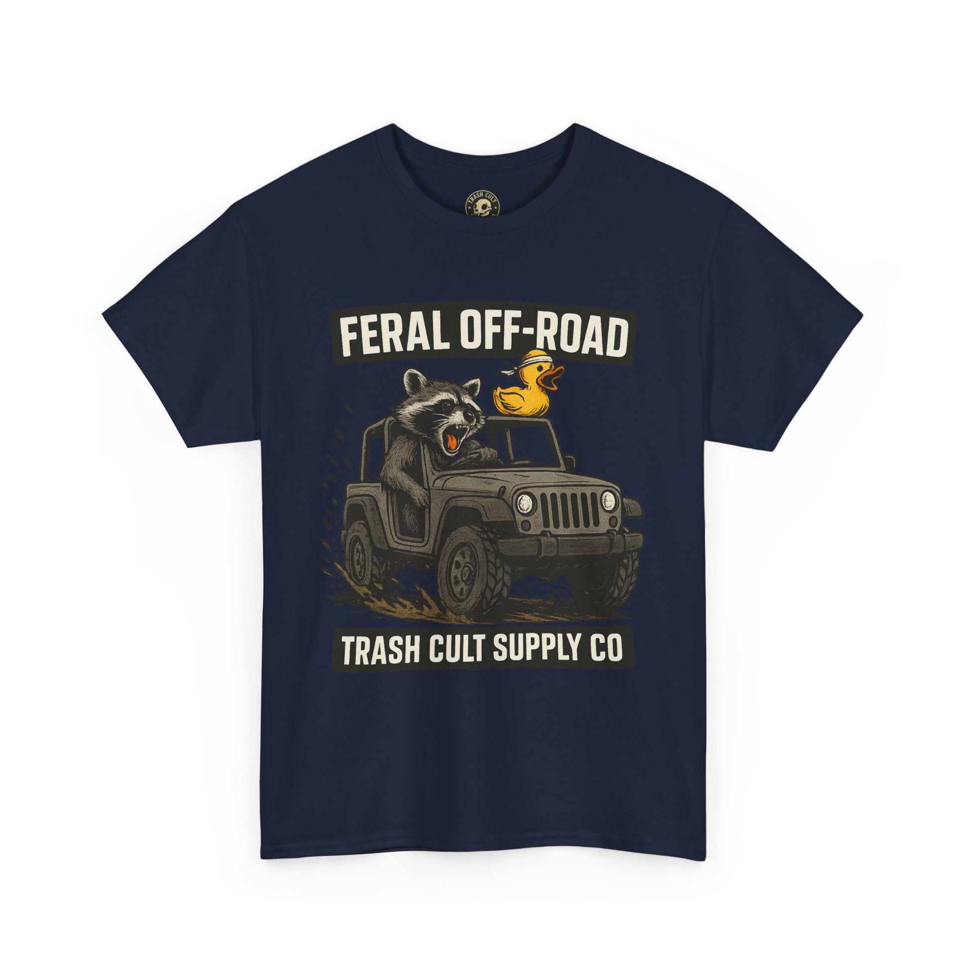 Feral Off-Road Raccoon Jeep Shirt – Mud Slinging Chaos | Trash Cult Supply Co | Gildan 5000 Tee
