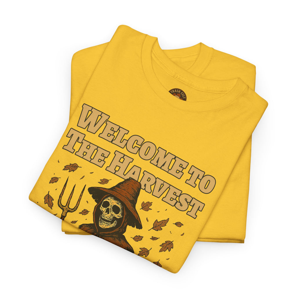 Eat the Rich Shirt – Welcome to the Harvest Skeleton Scarecrow Tee – Fall of Humanity Collection – Trash Cult Supply Co.