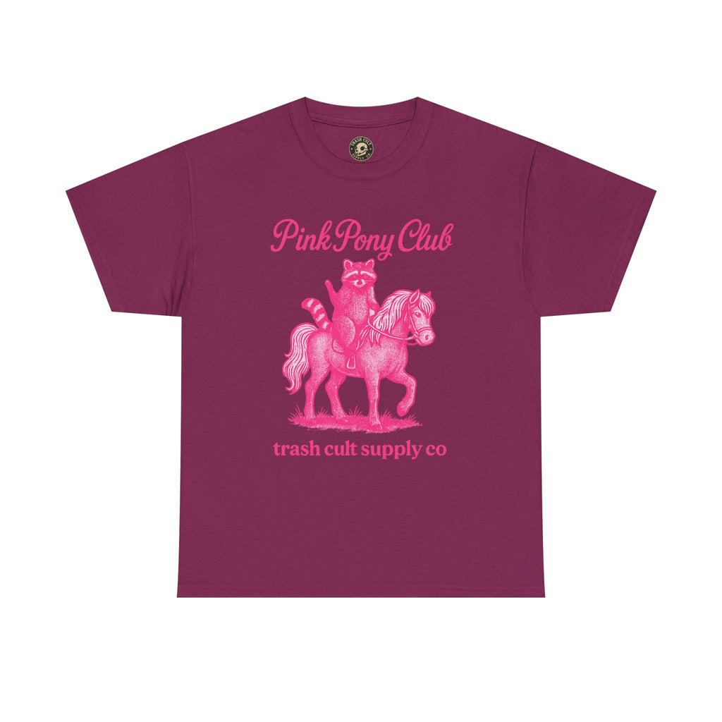 Pink Pony Club Raccoon Riding Pony Shirt – Vintage Hot Pink Halftone Tee by Trash Cult Supply Co