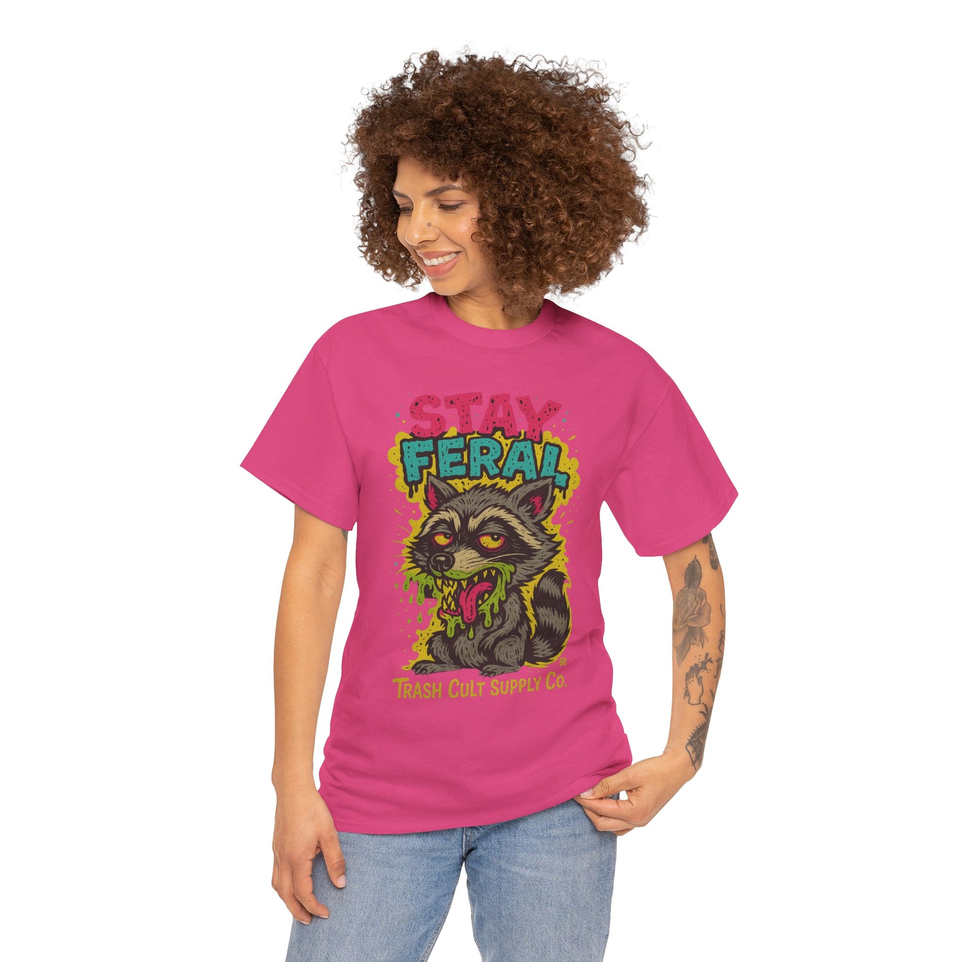 Stay Feral Raccoon Lowbrow Tee – Trash Cult Supply Co. | Gildan 5000