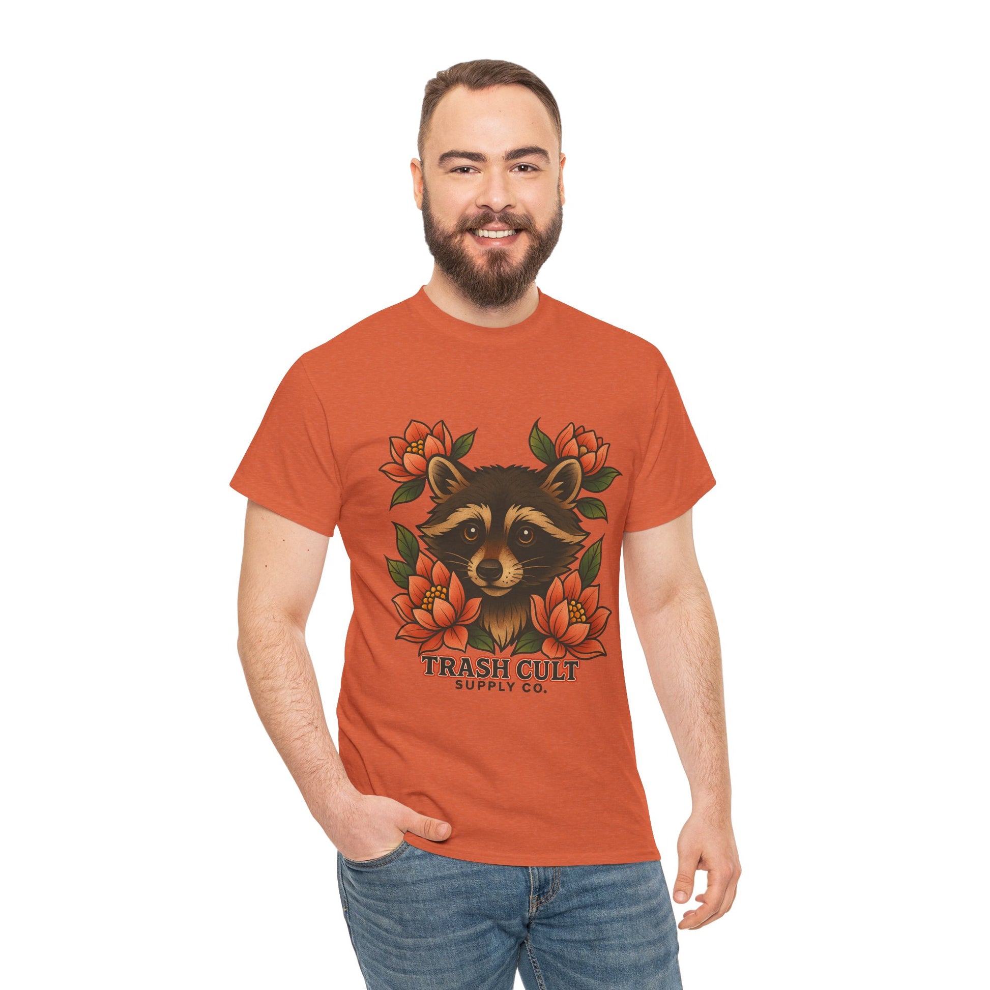 Neo-Traditional Raccoon & Lotus Tattoo Shirt – Trash Cult Supply Co. – Gildan 5000