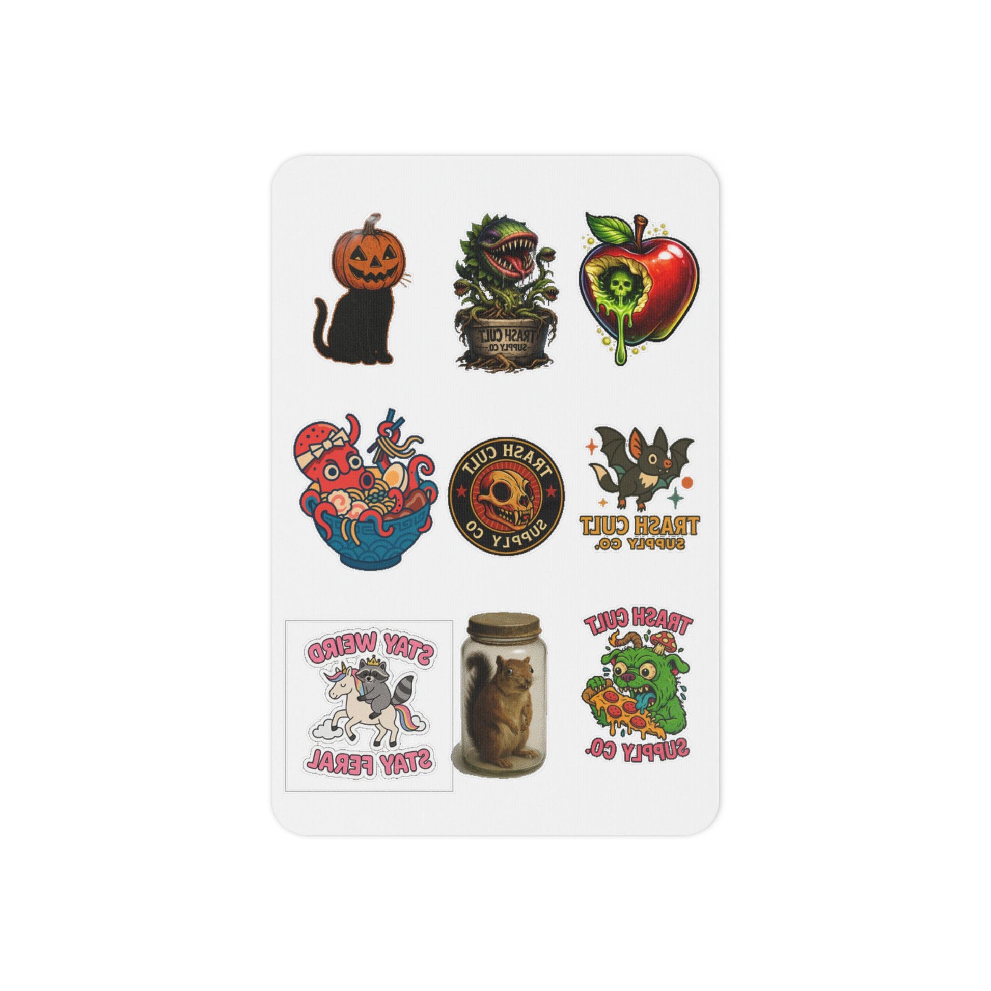 Halloween Horror Temporary Tattoo Sheet — Vintage Cute Creepy Monster Designs (Pumpkin Cat, Venom Apple, Jar Critter)