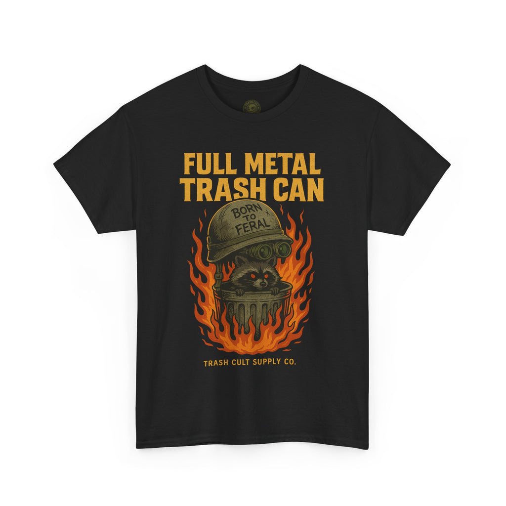 Full Metal Trash Can T-Shirt – Born to Feral Raccoon Graphic | Trash Cult Supply Co. | Gildan 5000 Tee