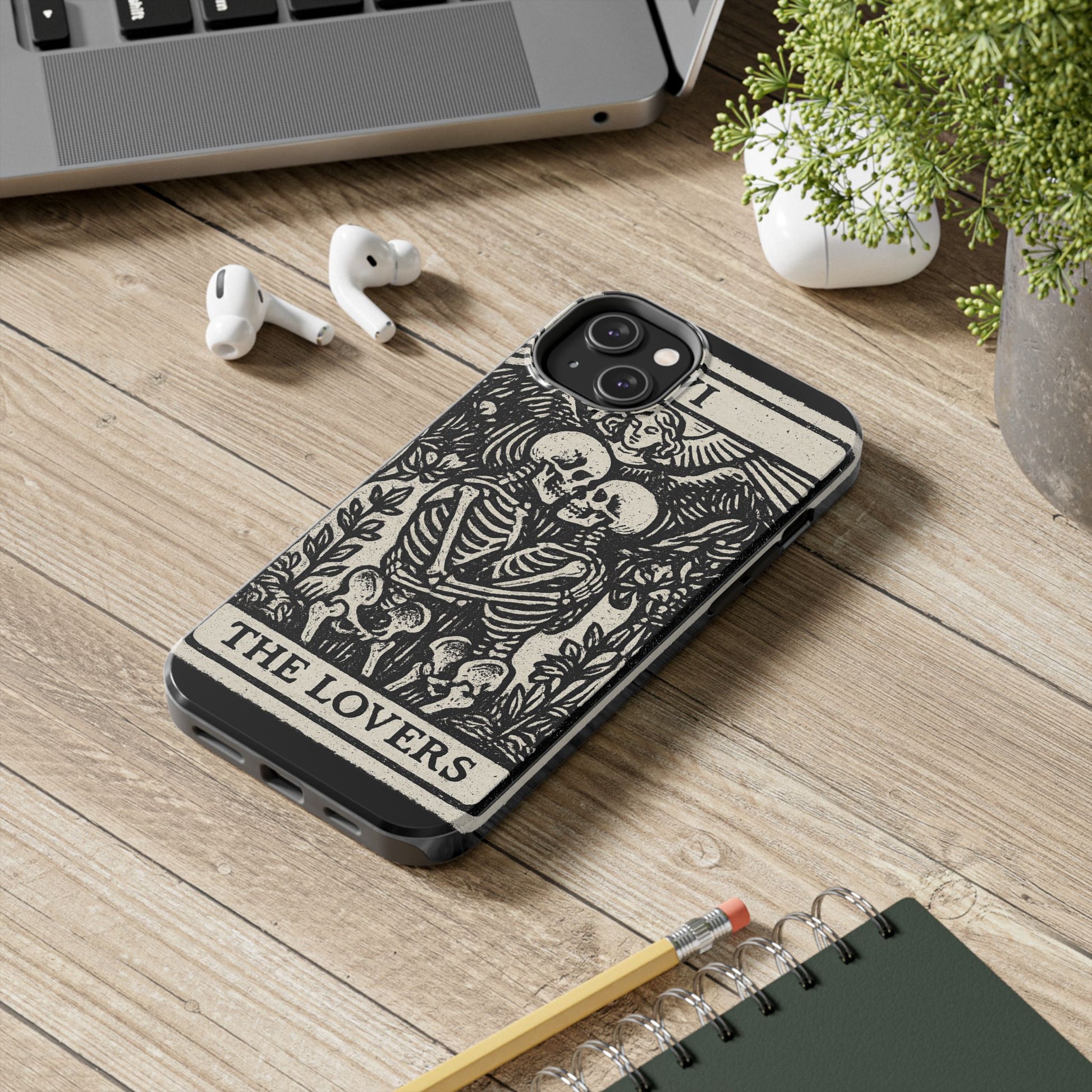 Tough Phone Case with Skeleton Lovers Design, Gothic Phone Cover, Unique Couples Gift, Halloween Accessory, Edgy Tech Design