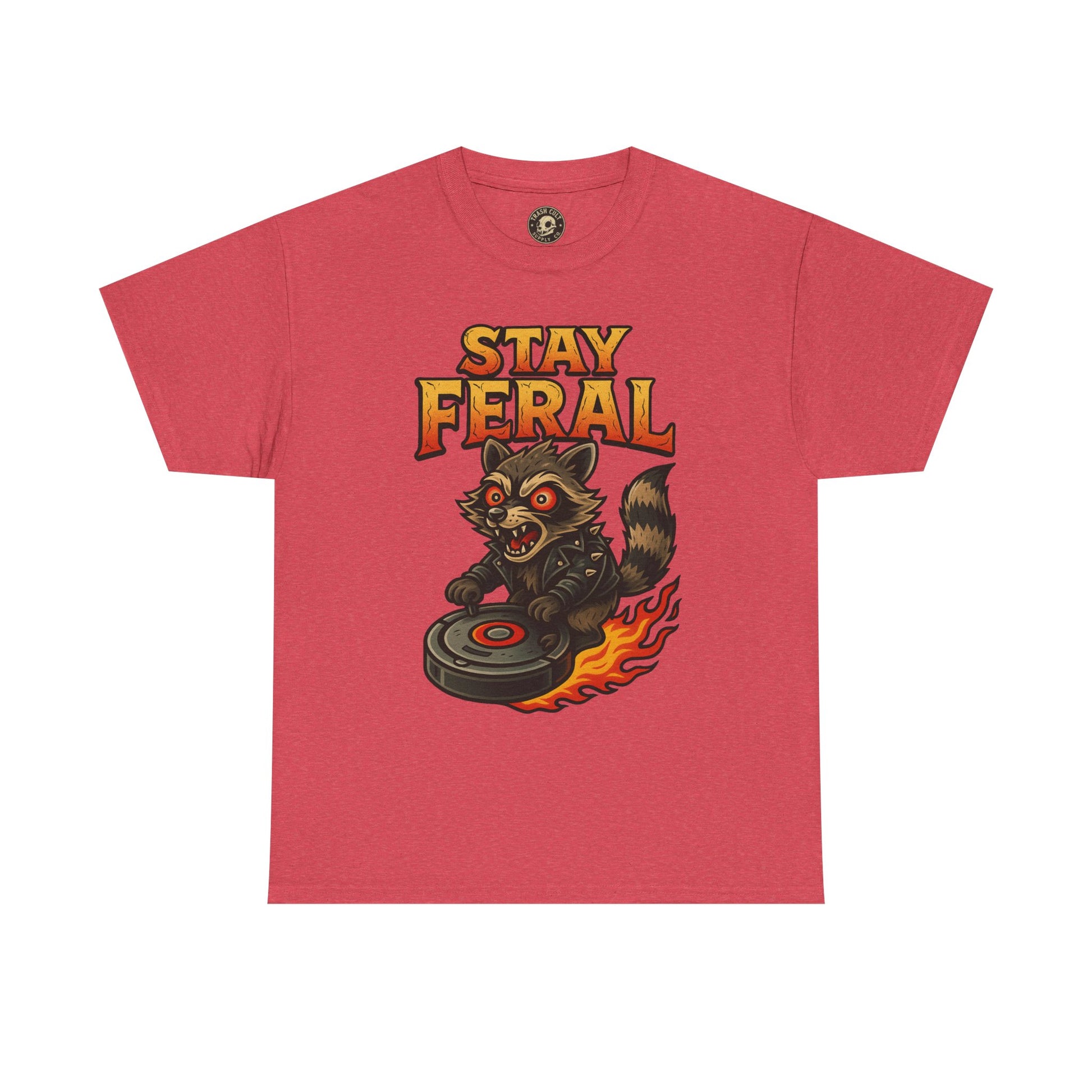 Stay Feral Roomba Raccoon T-Shirt – Bold New School Tattoo Style | Trash Cult Supply Co