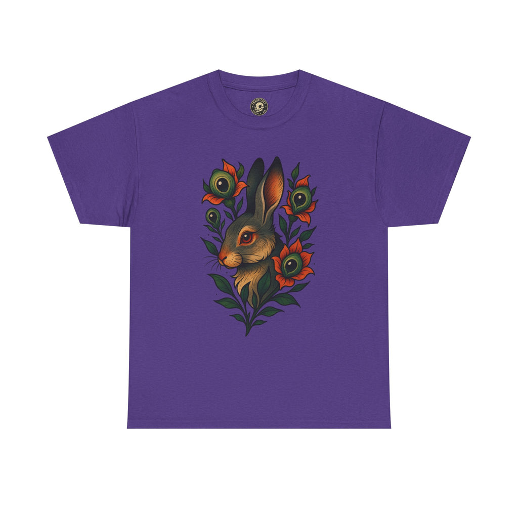 Whimsical Rabbit Floral Tee, Nature Lover Gift, Casual Wear, Eco-Friendly Fashion, Unique Graphic T-Shirt, Year-Round Style