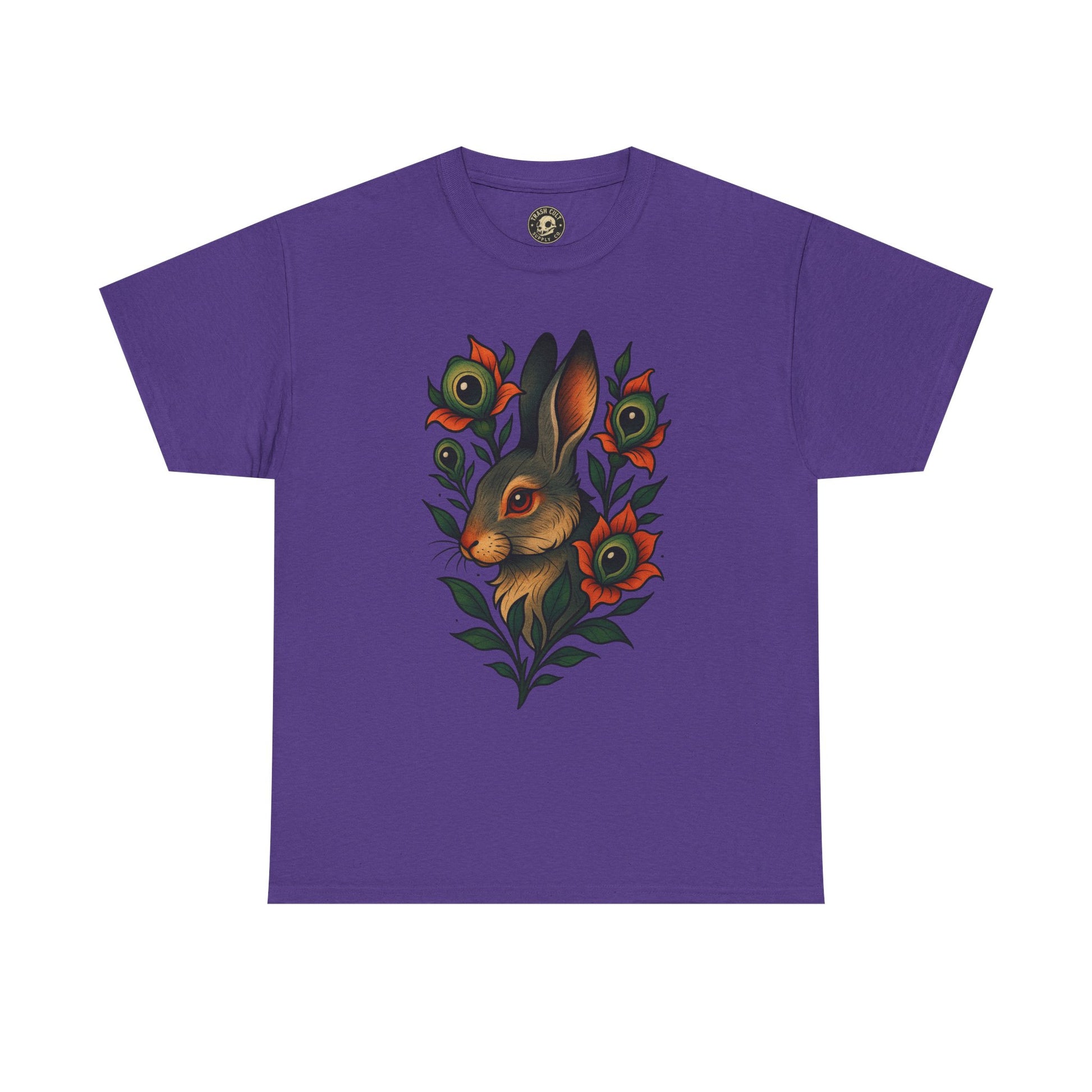 Whimsical Rabbit Floral Tee, Nature Lover Gift, Casual Wear, Eco-Friendly Fashion, Unique Graphic T-Shirt, Year-Round Style