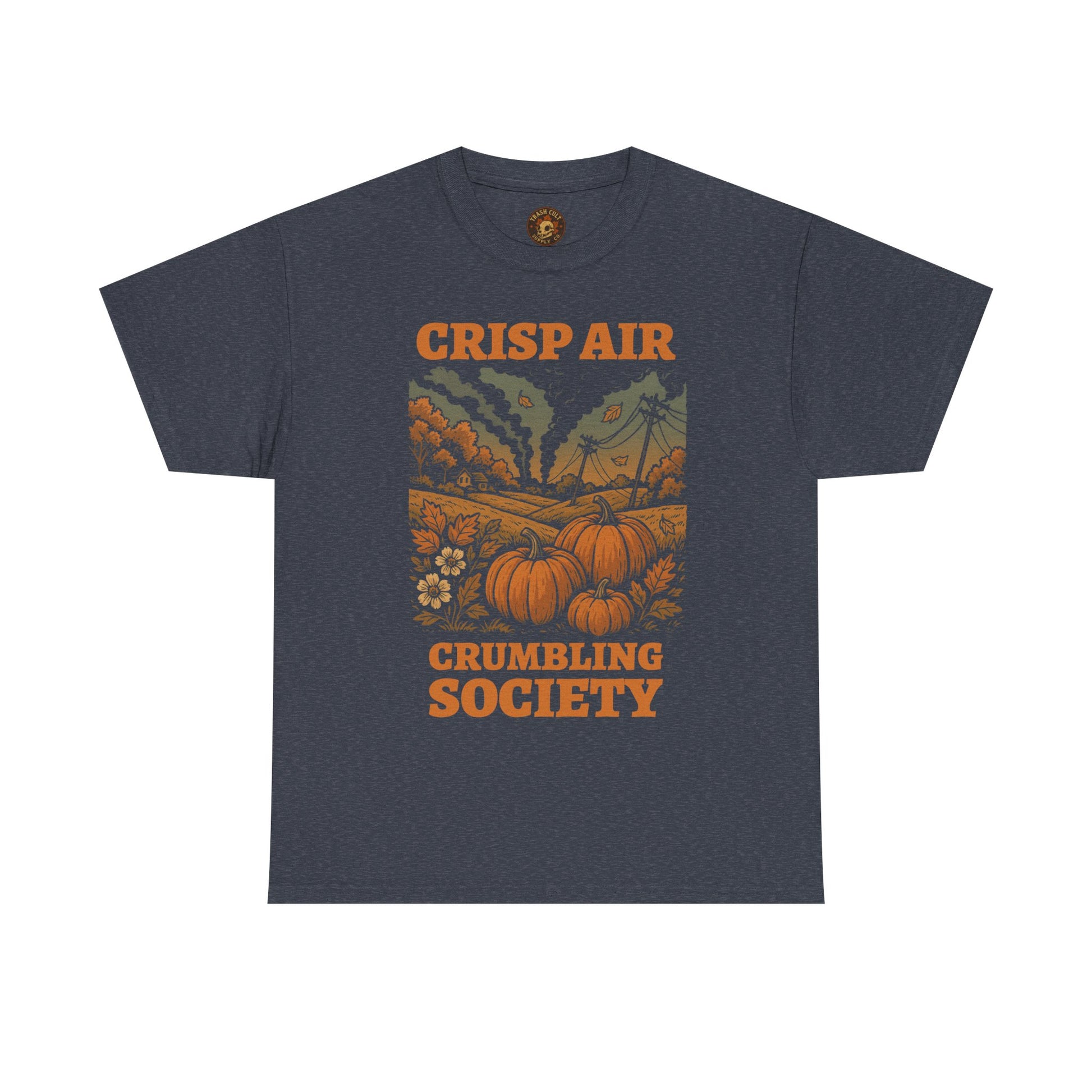 Crisp Air Crumbling Society Shirt – Dystopian Fall Pumpkin Tee – Fall of Humanity Collection – Trash Cult Supply Co.