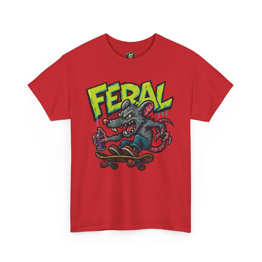 FERAL Graffiti Rat Skate Tee – Street Art Spray Can Mouse on Skateboard | Gildan 5000 Heavy Cotton Shirt