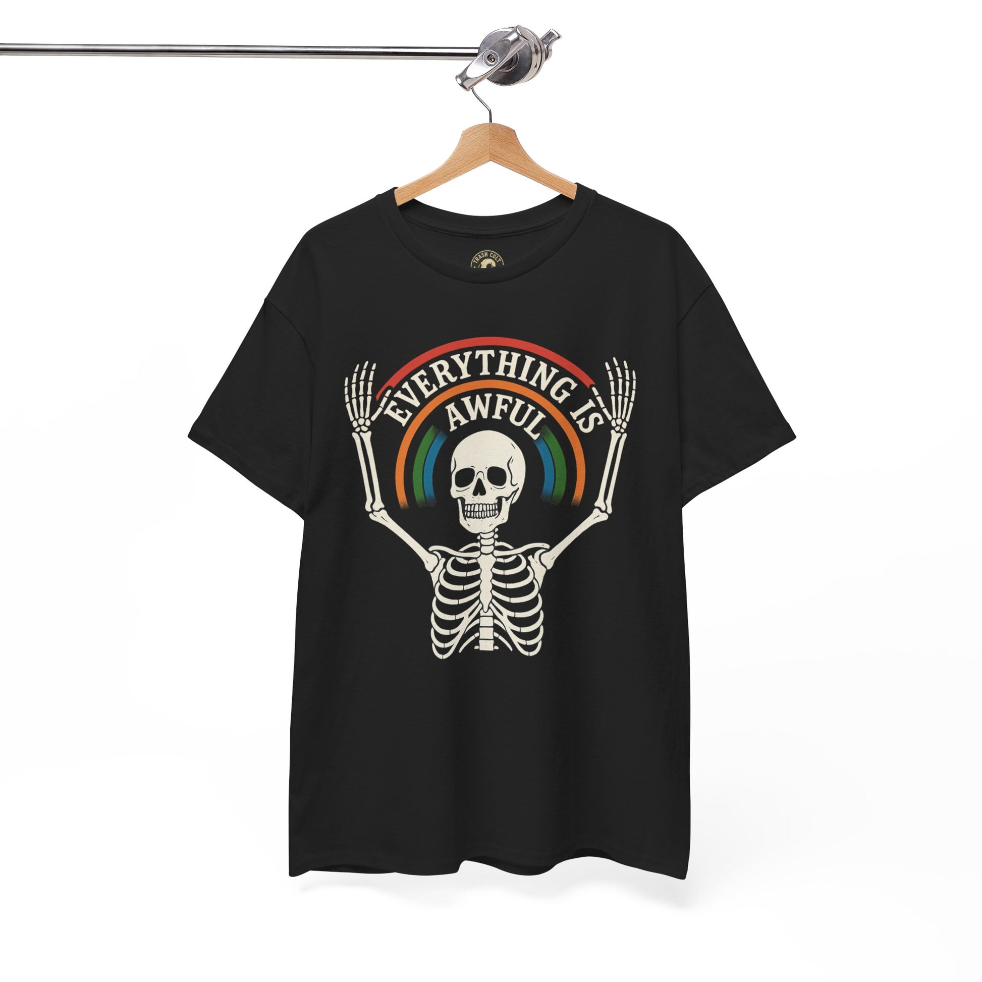 Everything Is Awful Skeleton Rainbow T-Shirt – Funny Vintage Dark Humor Tee – Gildan 5000