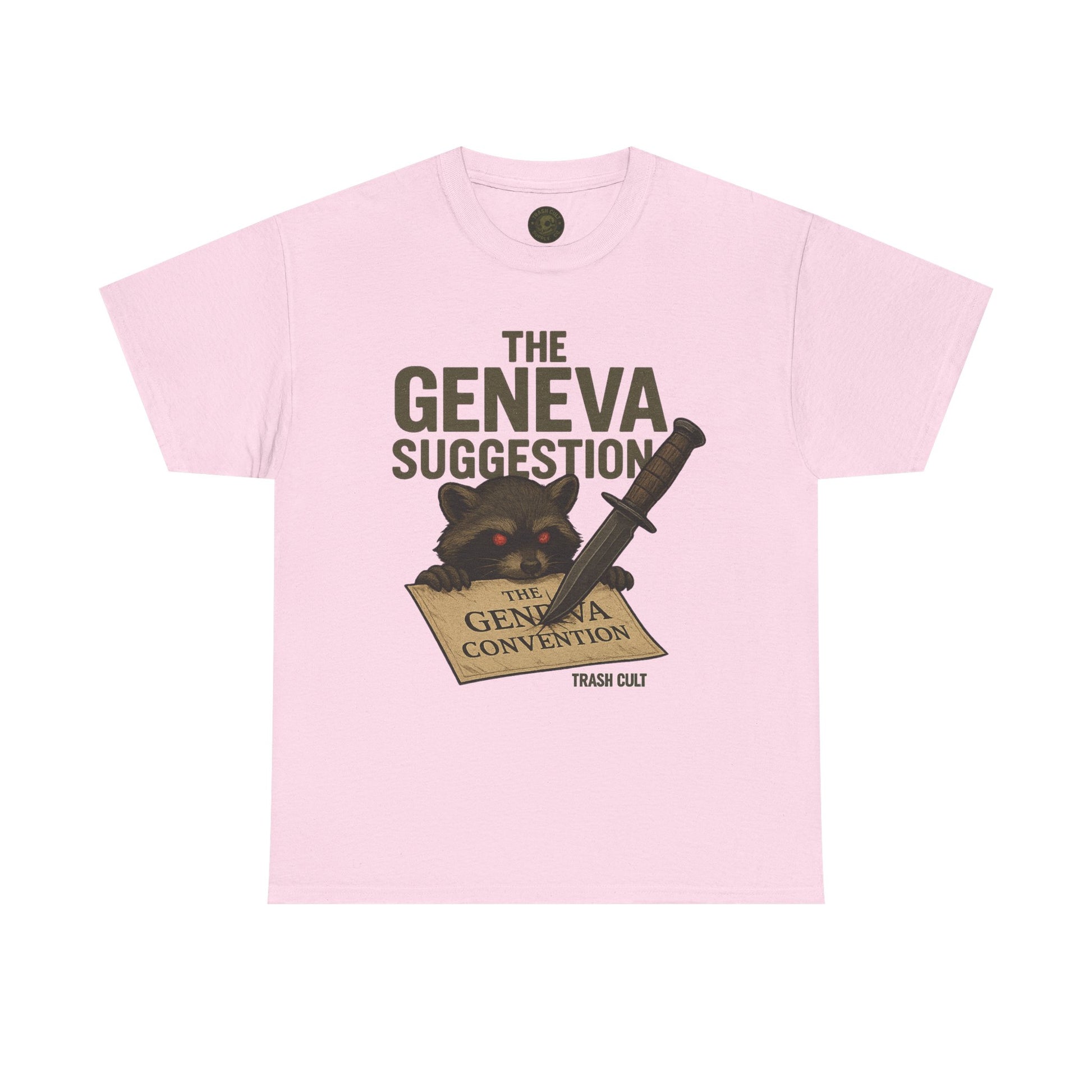 The Geneva Suggestion T-Shirt – Tactical Raccoon Dark Humor Tee | Trash Cult Supply Co. | Gildan 5000
