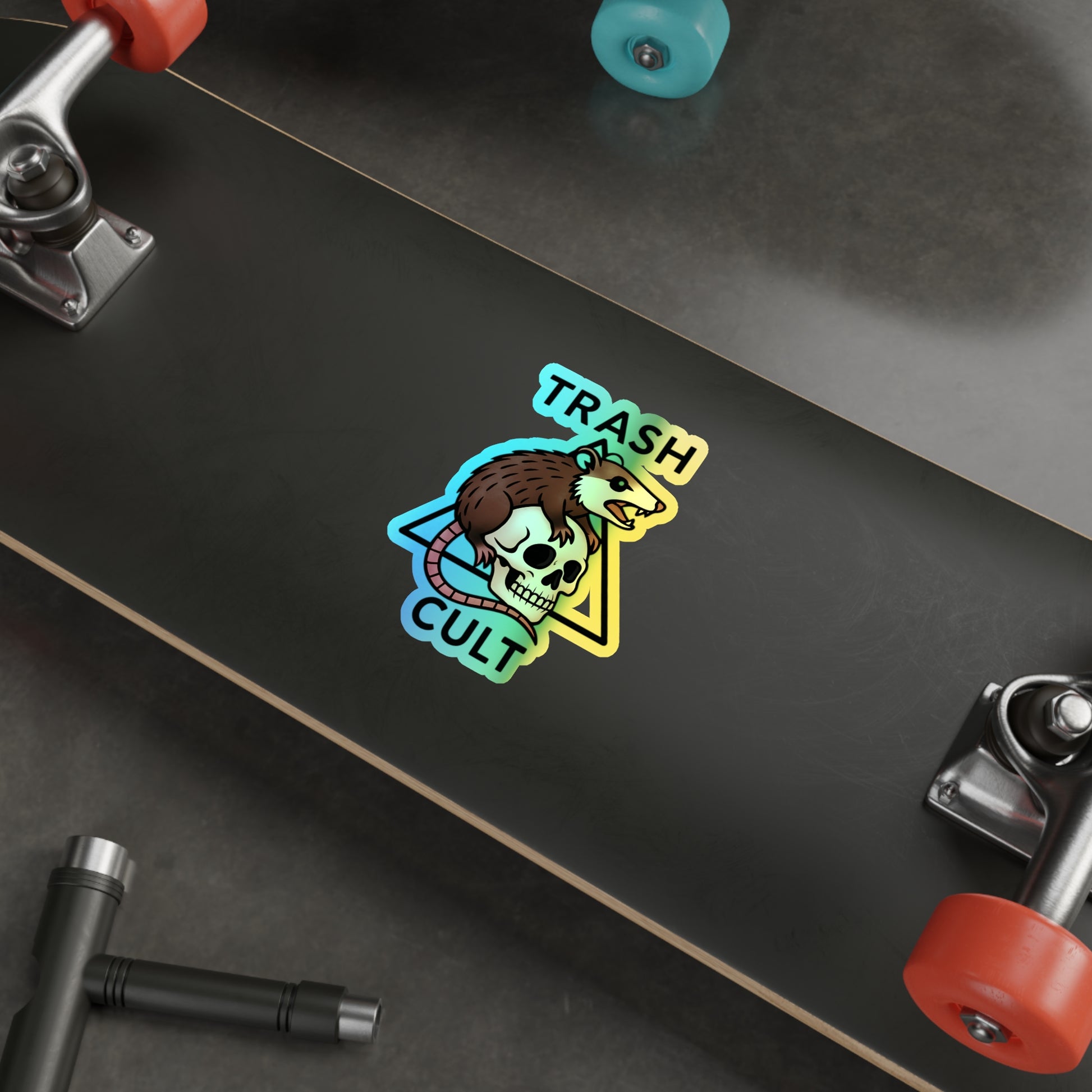 Holographic Trash Cult Stickers - Unique Decals for Skateboards, Laptops, Water Bottles, Fun and Quirky Gifts