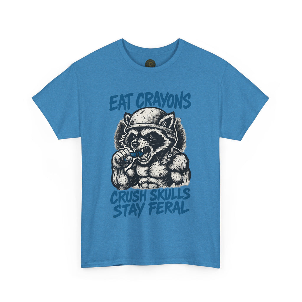 Eat Crayons Crush Skulls Stay Feral Military Raccoon Shirt – Gildan 5000