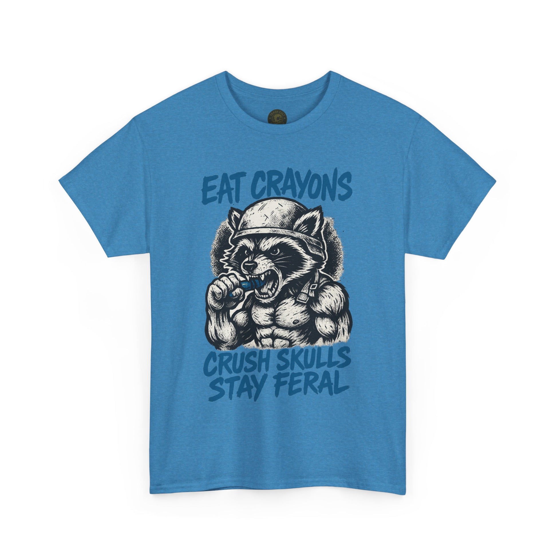 Eat Crayons Crush Skulls Stay Feral Military Raccoon Shirt – Gildan 5000
