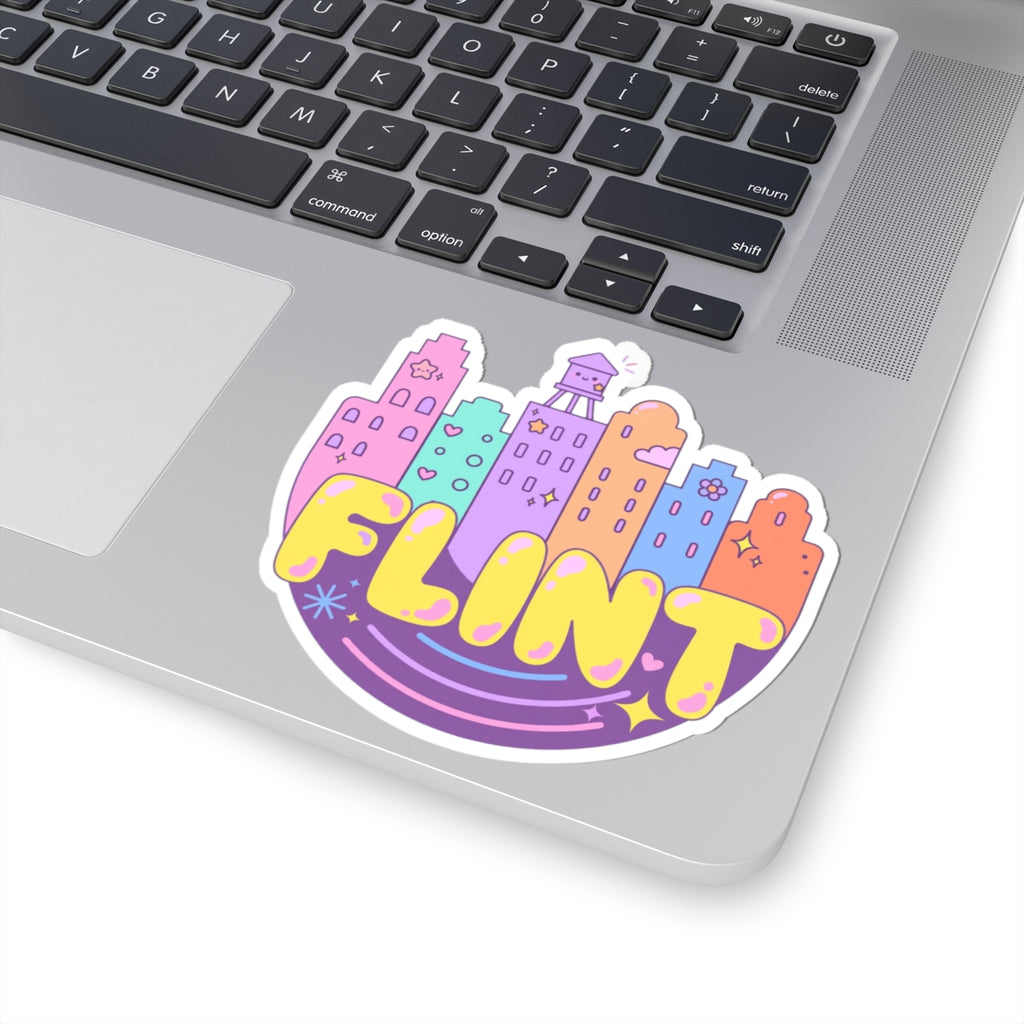 Flint City Skyline Kiss-Cut Sticker — Cute Pastel Laptop Sticker