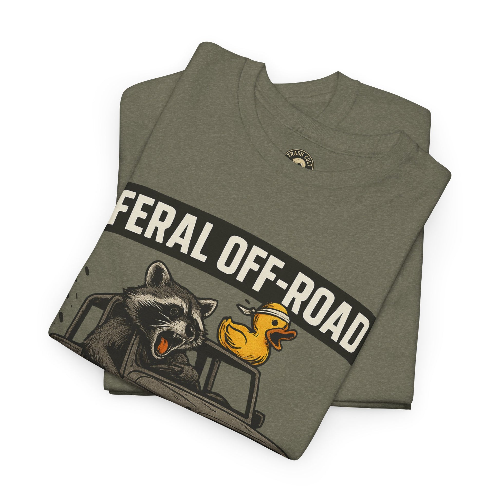 Feral Off-Road Raccoon Jeep Shirt – Mud Slinging Chaos | Trash Cult Supply Co | Gildan 5000 Tee