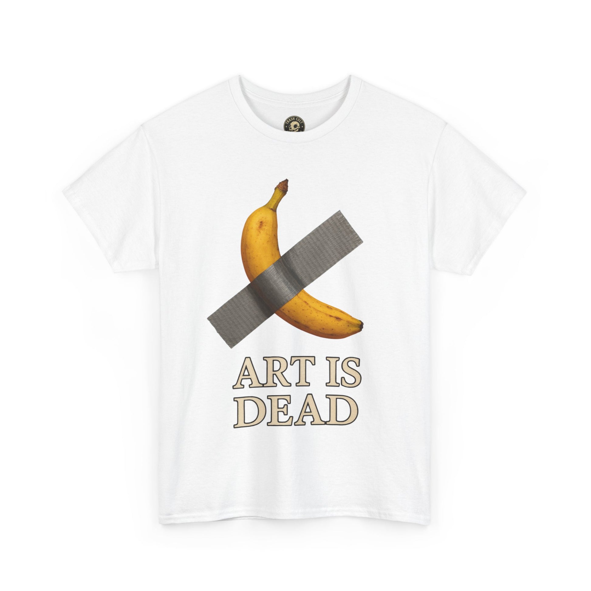 “ART IS DEAD” Banana Duct Tape Meme Tee – Satirical Art Parody Shirt by Trash Cult Supply Co.