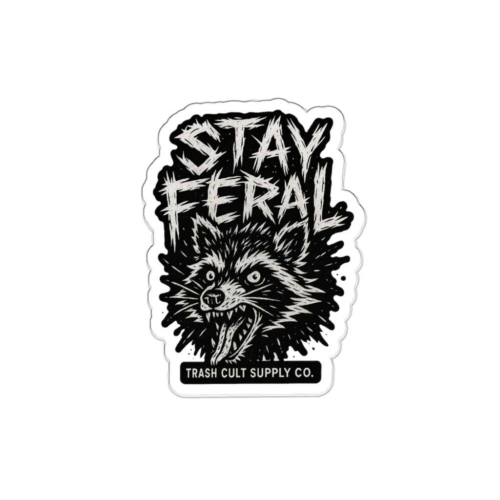 Stay Feral Die-Cut Stickers | Cool Raccoon Graphic Decals for Laptops, Water Bottles, Journals, and Skateboards
