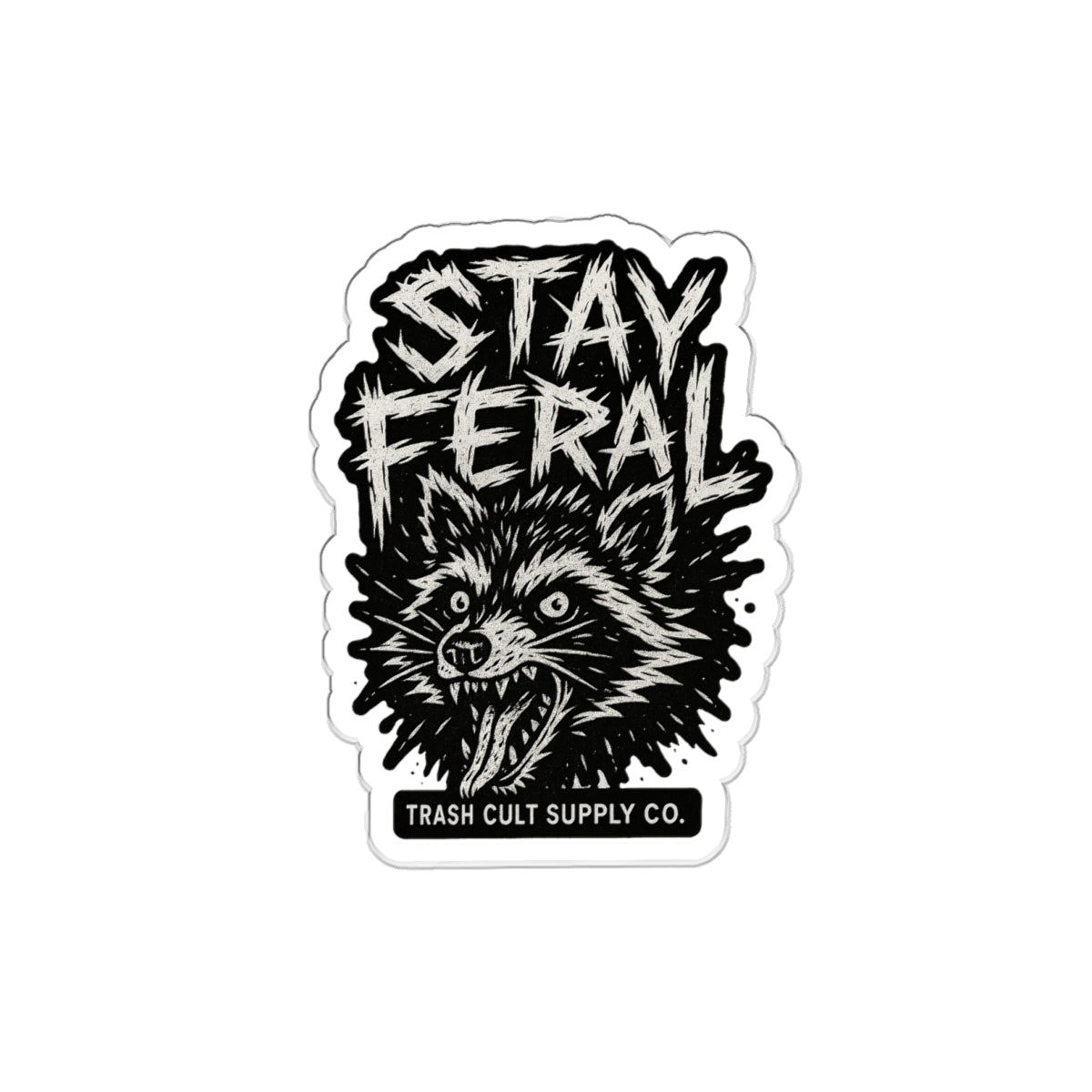 Stay Feral Die-Cut Stickers | Cool Raccoon Graphic Decals for Laptops, Water Bottles, Journals, and Skateboards