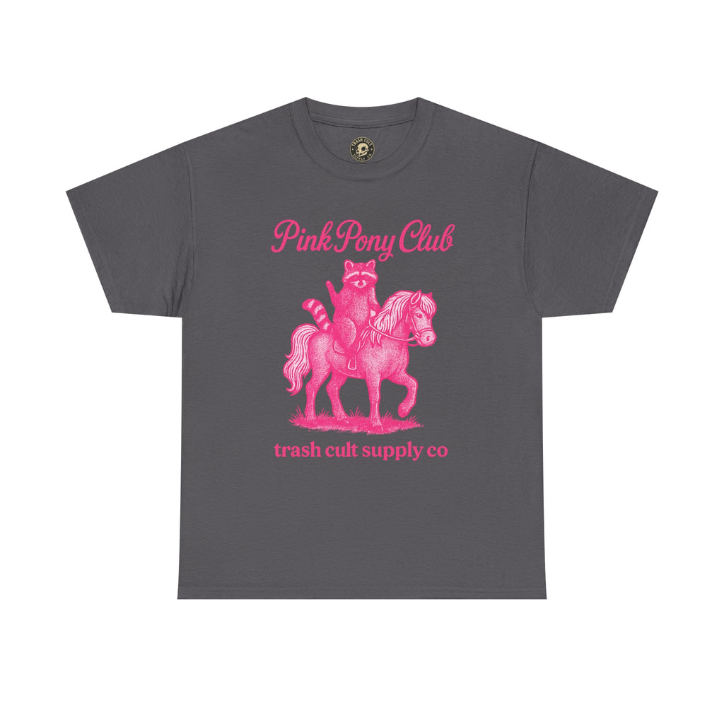Pink Pony Club Raccoon Riding Pony Shirt – Vintage Hot Pink Halftone Tee by Trash Cult Supply Co