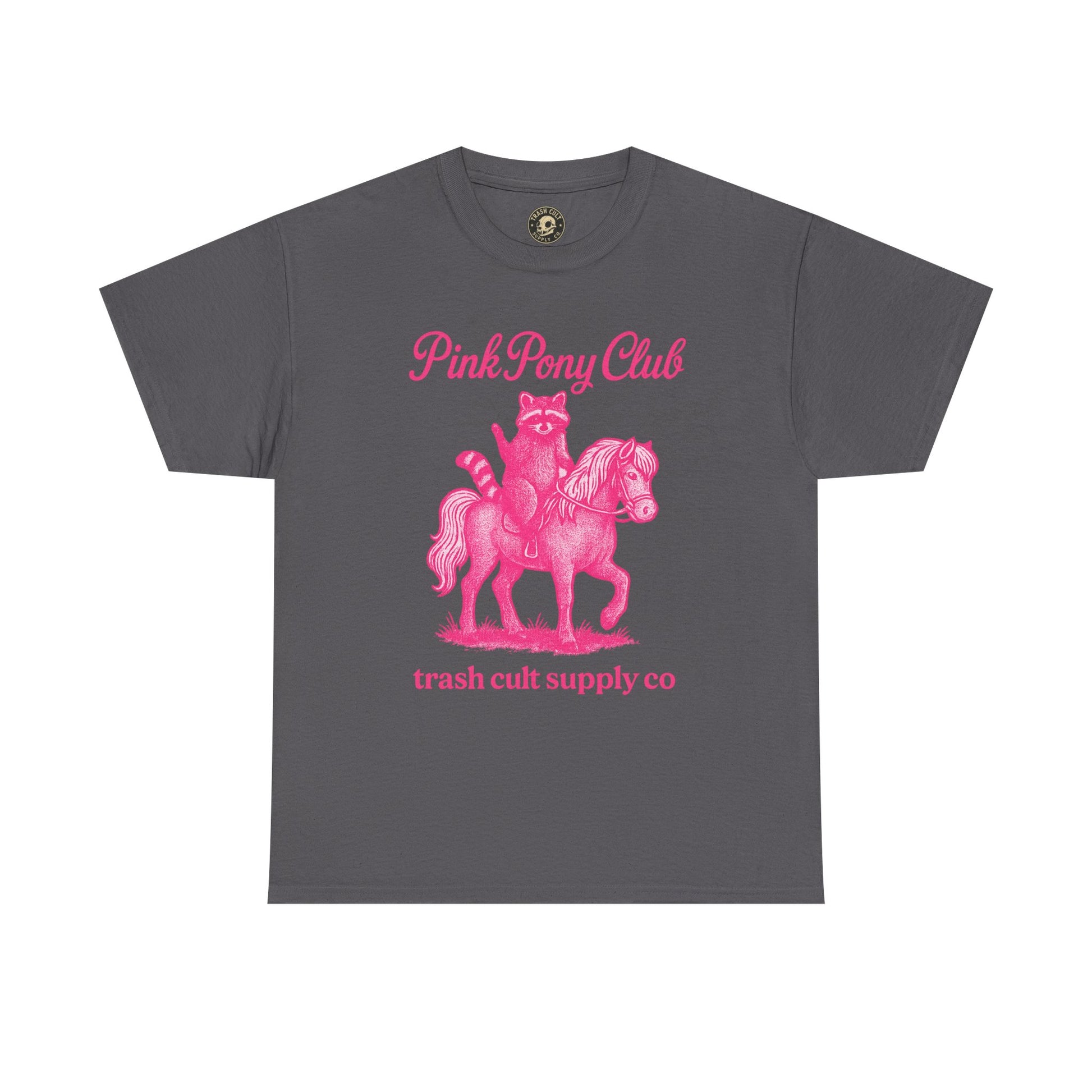 Pink Pony Club Raccoon Riding Pony Shirt – Vintage Hot Pink Halftone Tee by Trash Cult Supply Co